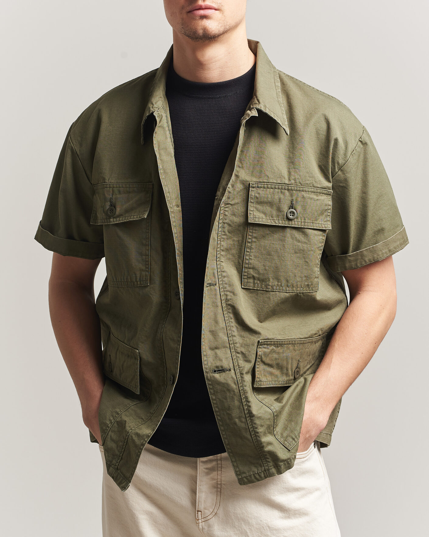 Herren | Hemden | orSlow | Short Sleeve Utility Shirt Army Green