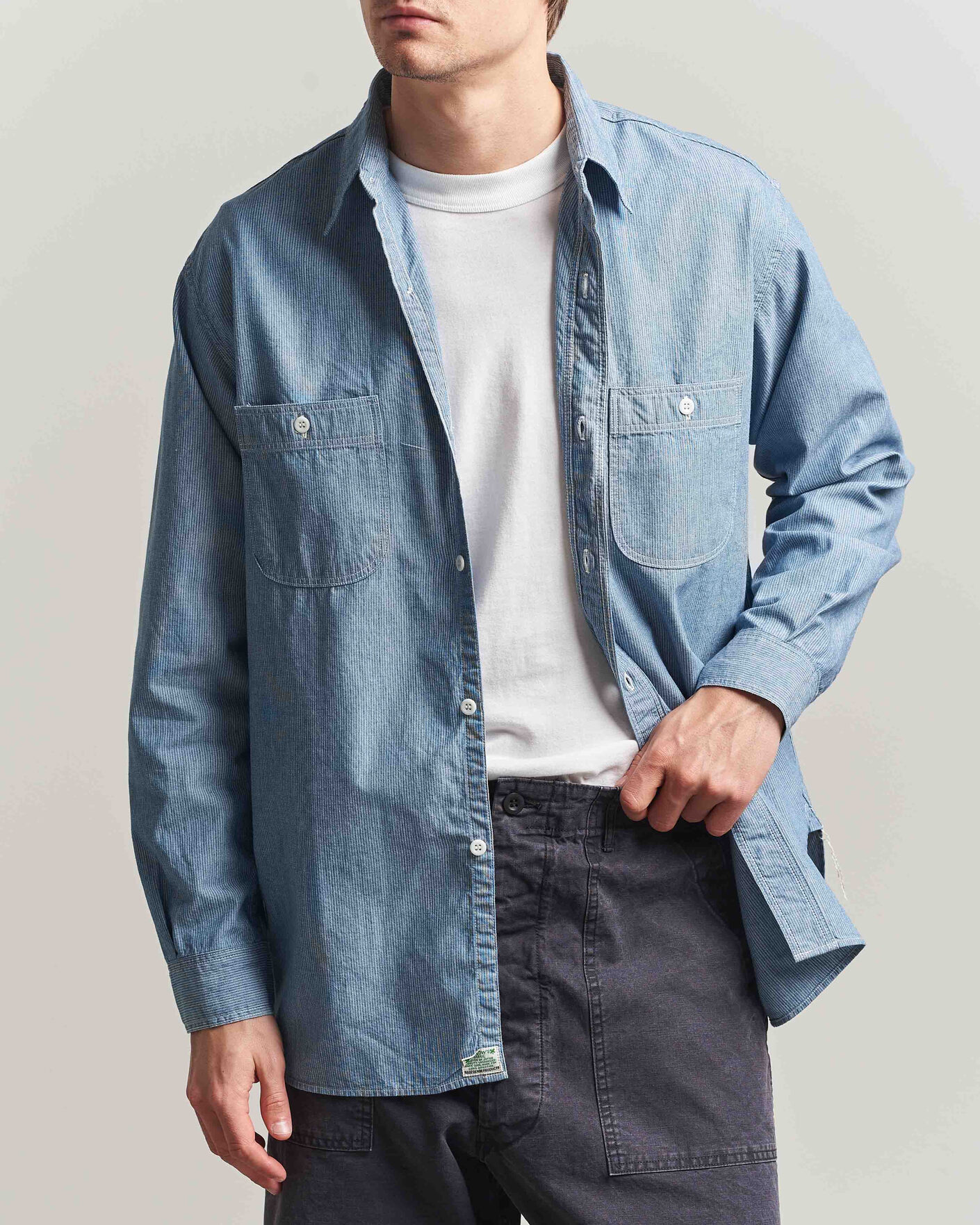 Herren | Hemden | orSlow | Relax Fit Chambray Work Shirt Hickory Stirpe