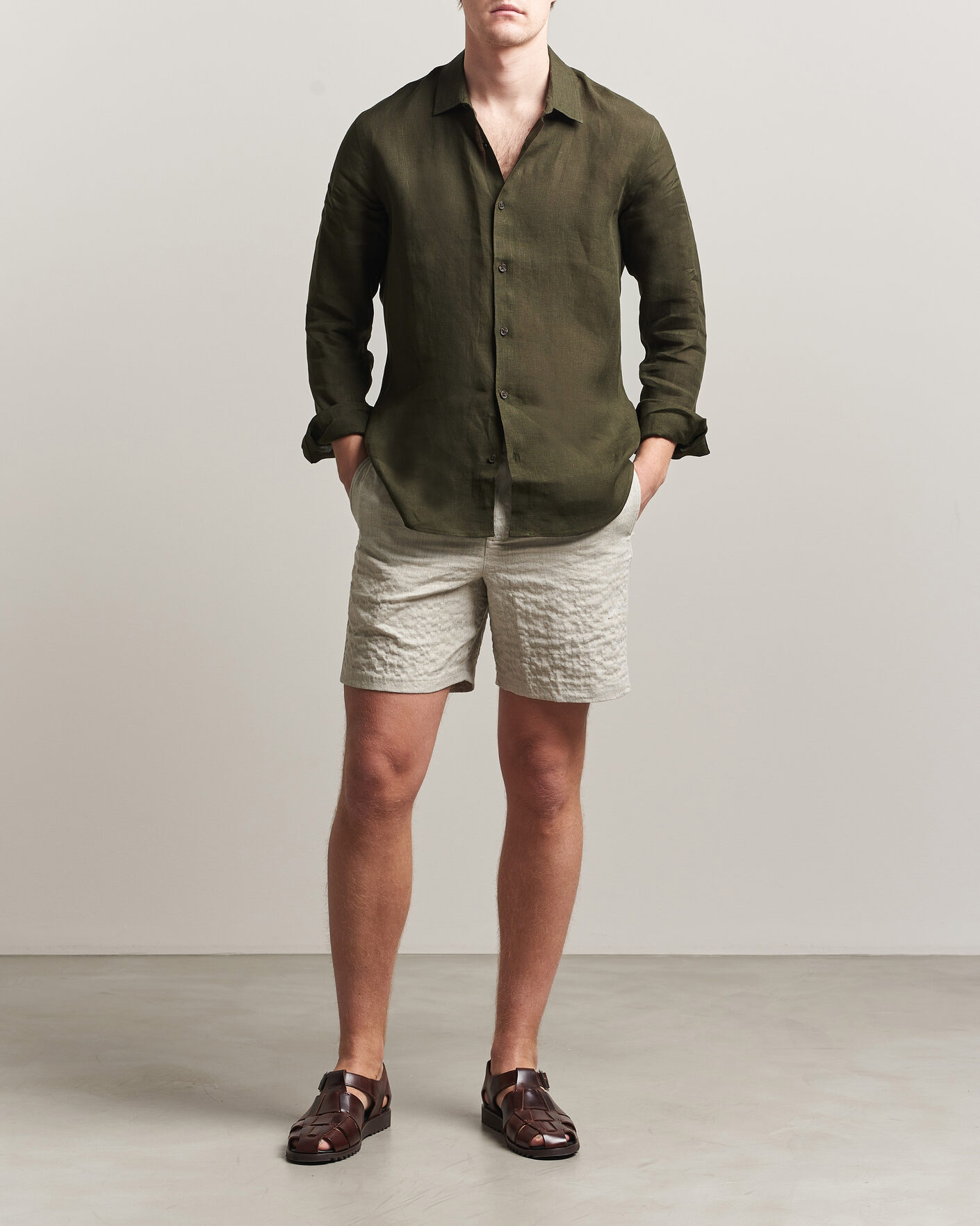 Herren | Hemden | Orlebar Brown | Giles Linen Stiched Shirt Bayleaf Green
