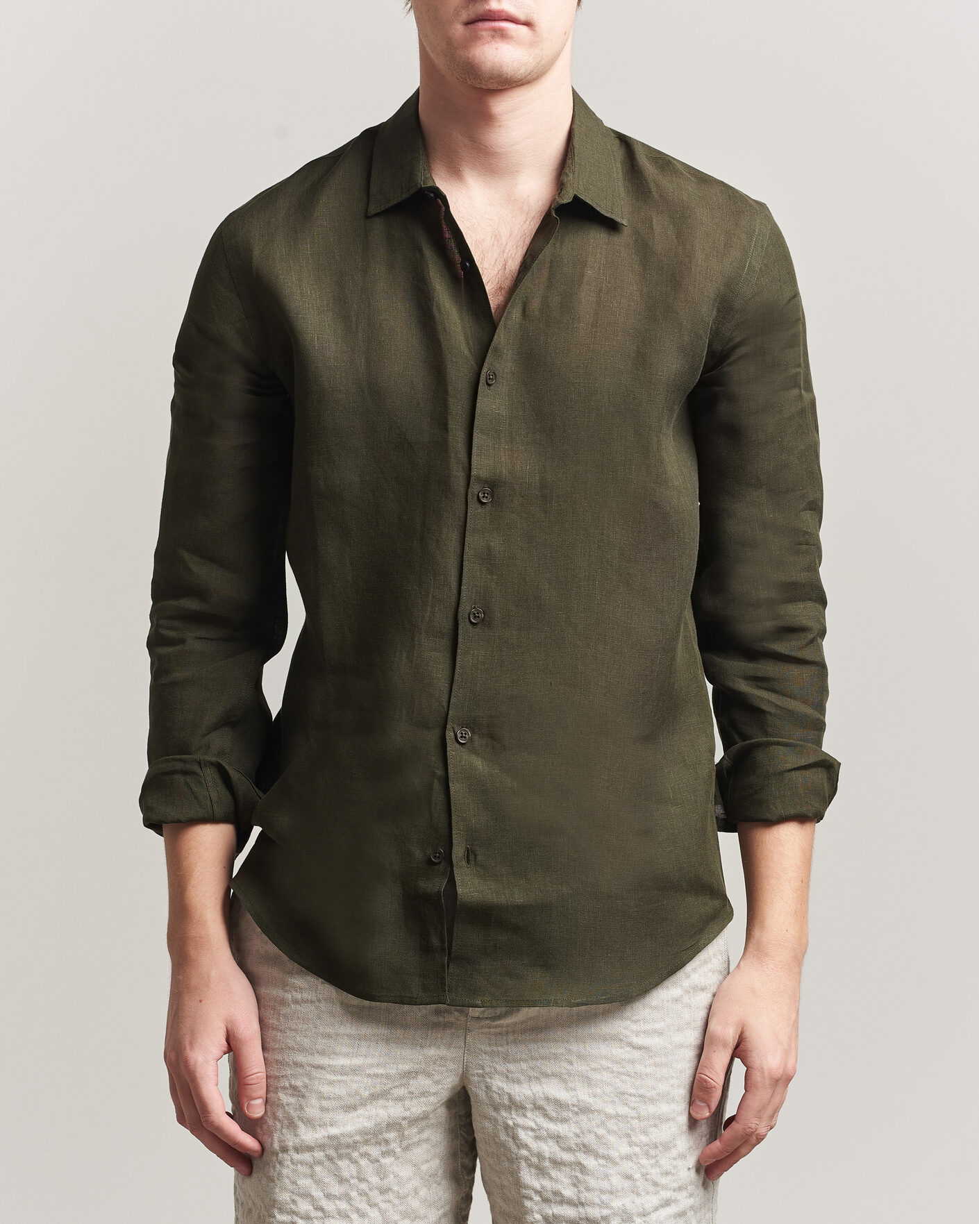 Herren | Hemden | Orlebar Brown | Giles Linen Stiched Shirt Bayleaf Green