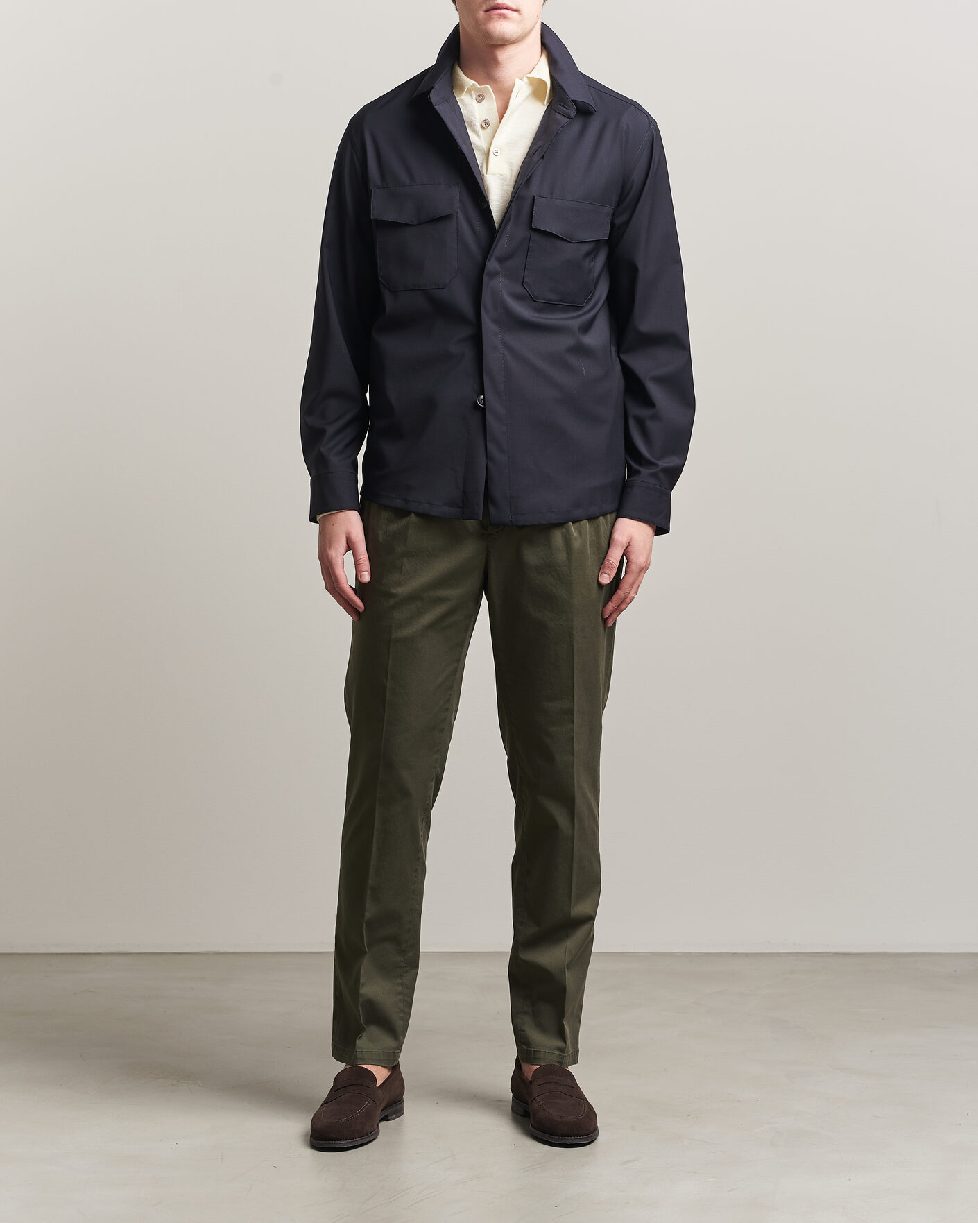 Herren | Hosen | Briglia 1949 | Easy Fit Pleated Cotton Stretch Chino Olive