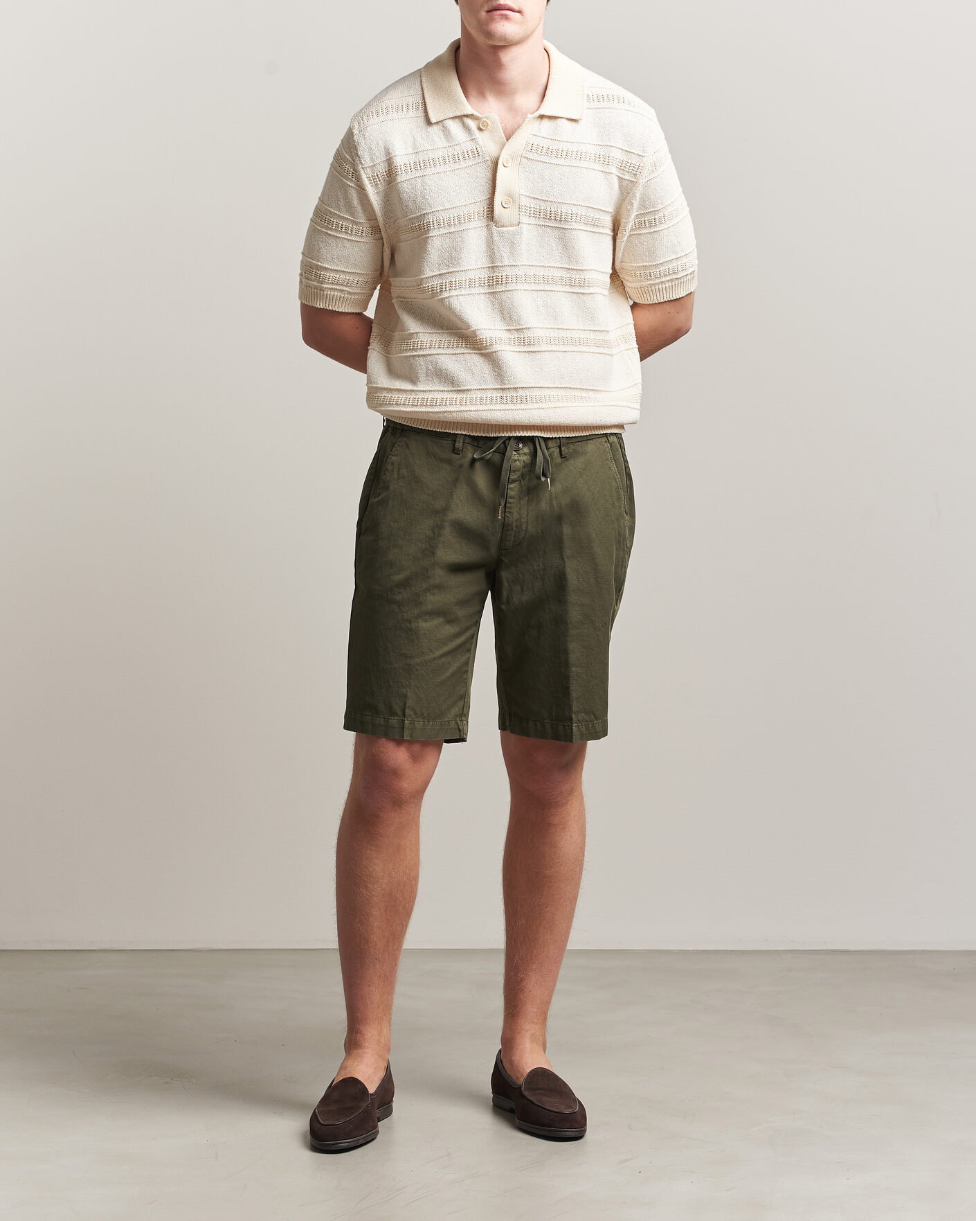 Herren | Shorts | Briglia 1949 | Cotton/Linen Drawstring Shorts Olive