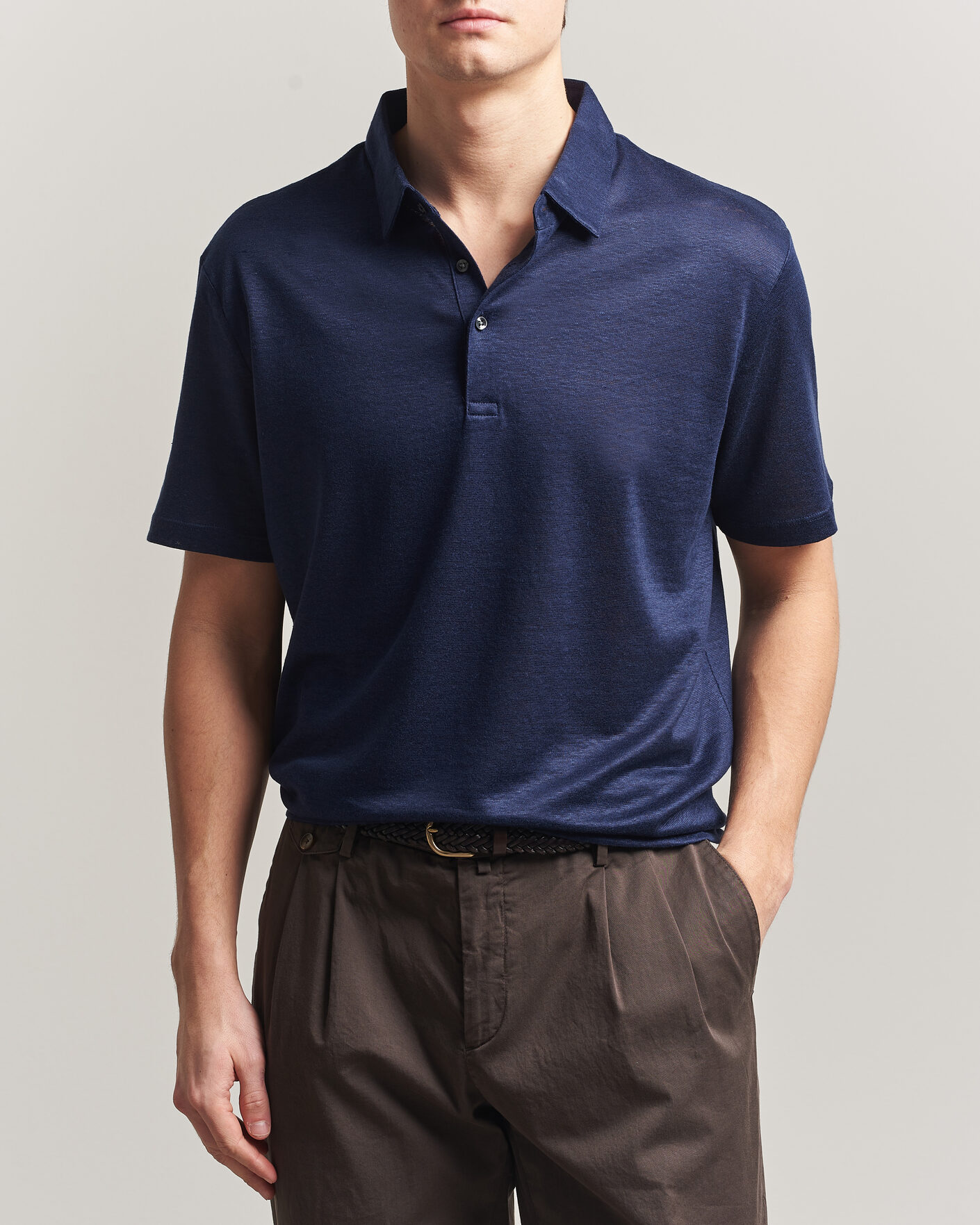 Herren | Poloshirts | Charles Tyrwhitt | Short Sleeve Linen Polo Navy