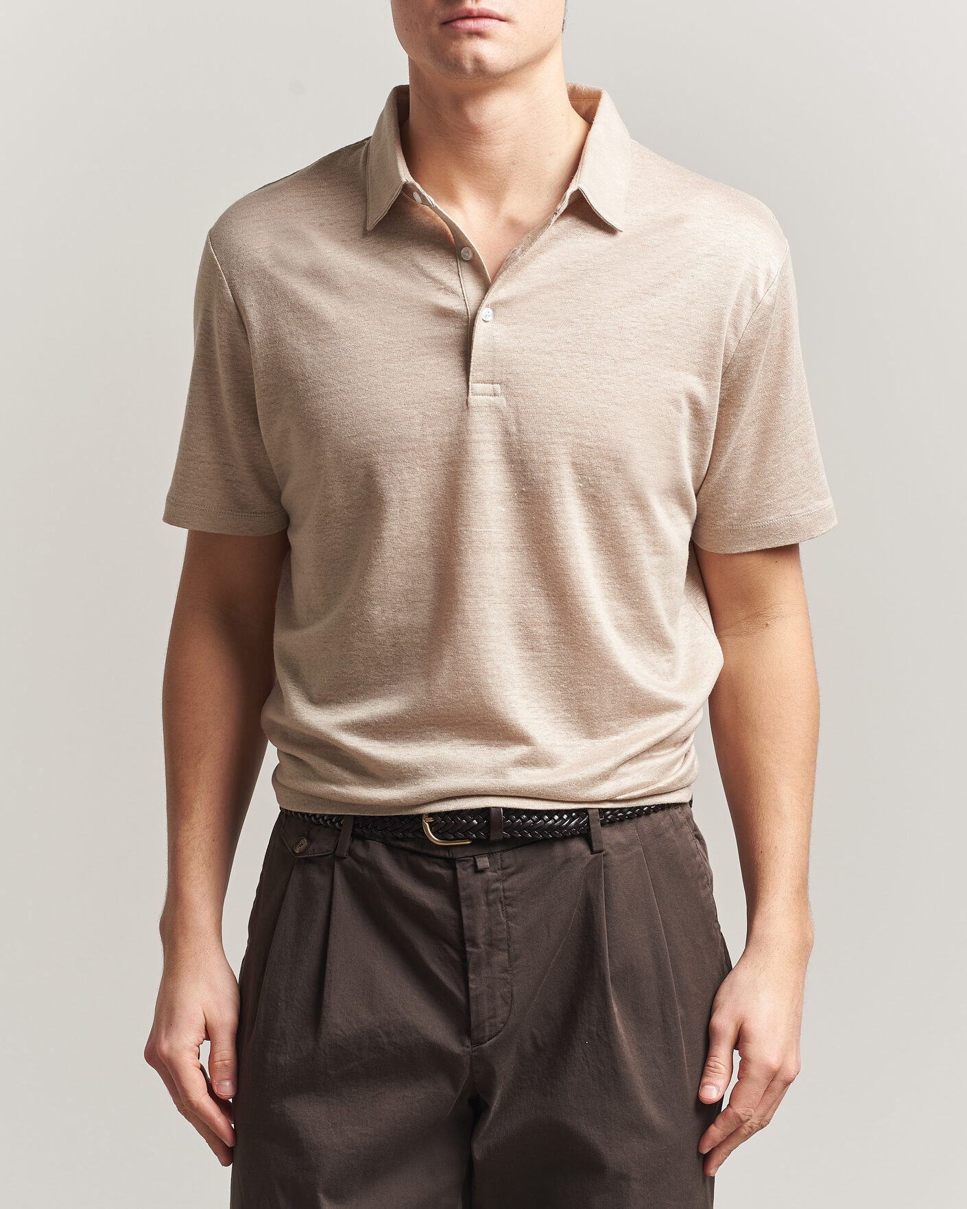 Herren | Poloshirts | Charles Tyrwhitt | Short Sleeve Linen Polo Oatmeal