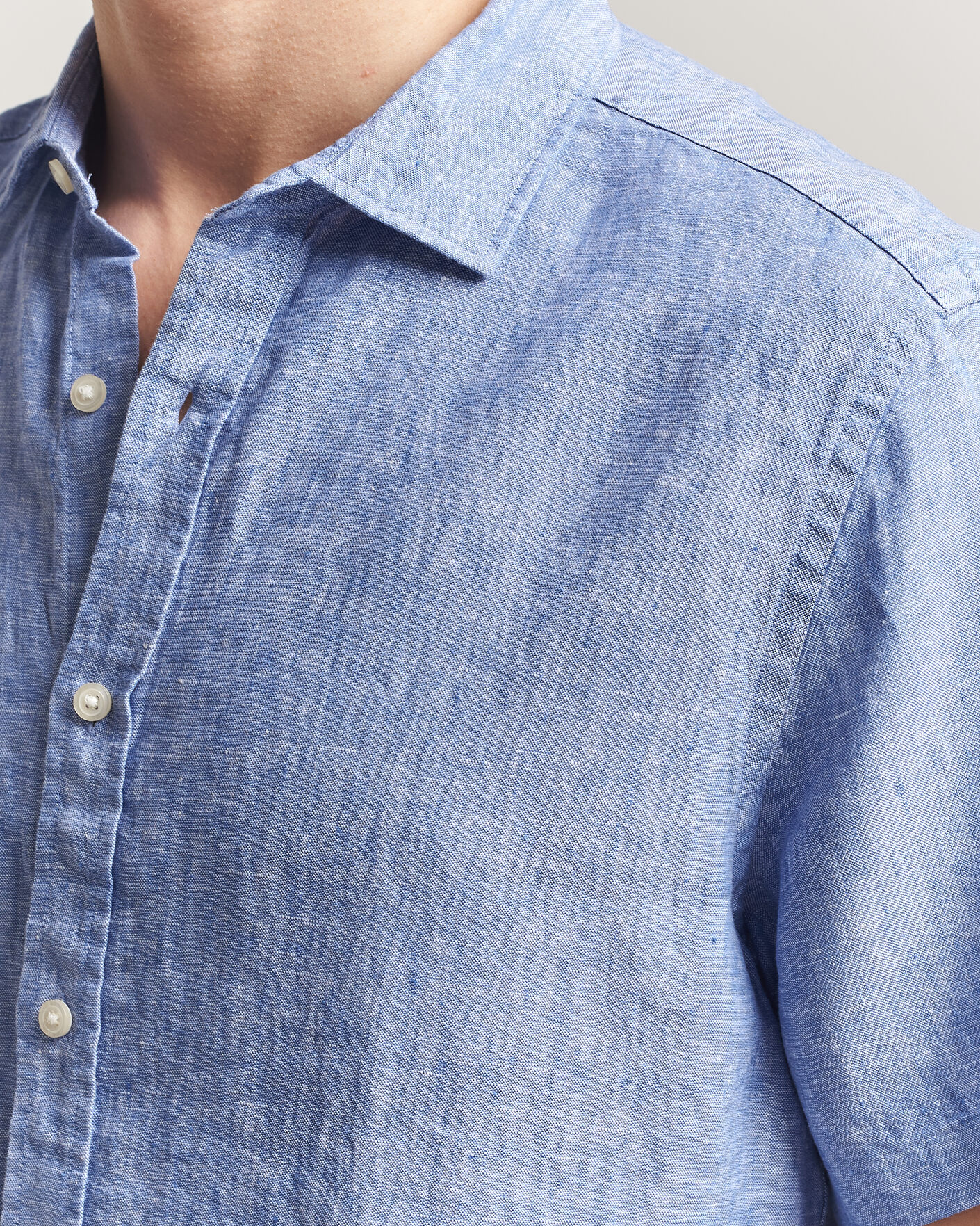 Herren | Hemden | Charles Tyrwhitt | Pure Linen Short Sleeve Slim Fit Shirt Cornflower Blue
