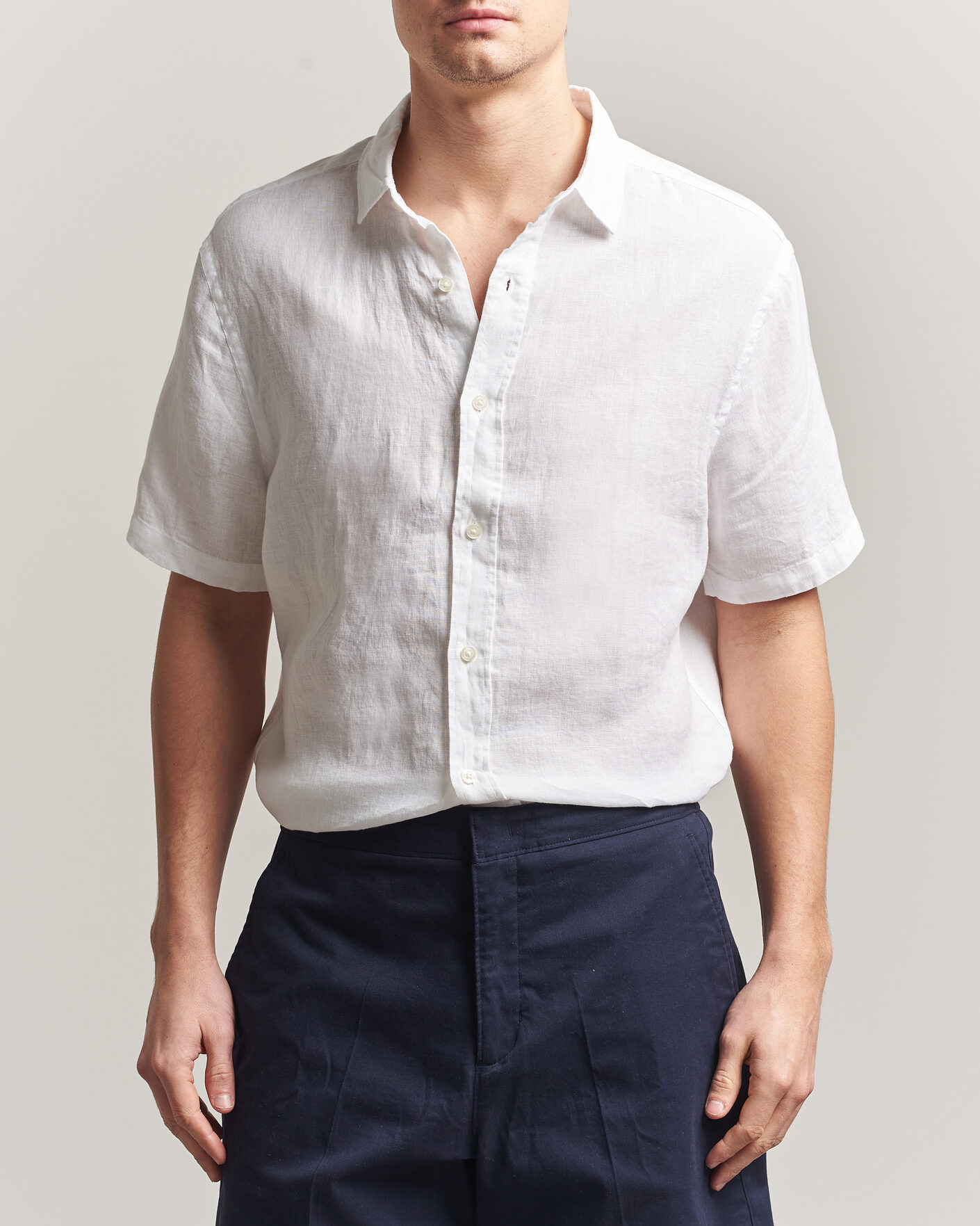 Herren | Hemden | Charles Tyrwhitt | Pure Linen Short Sleeve Slim Fit Shirt White