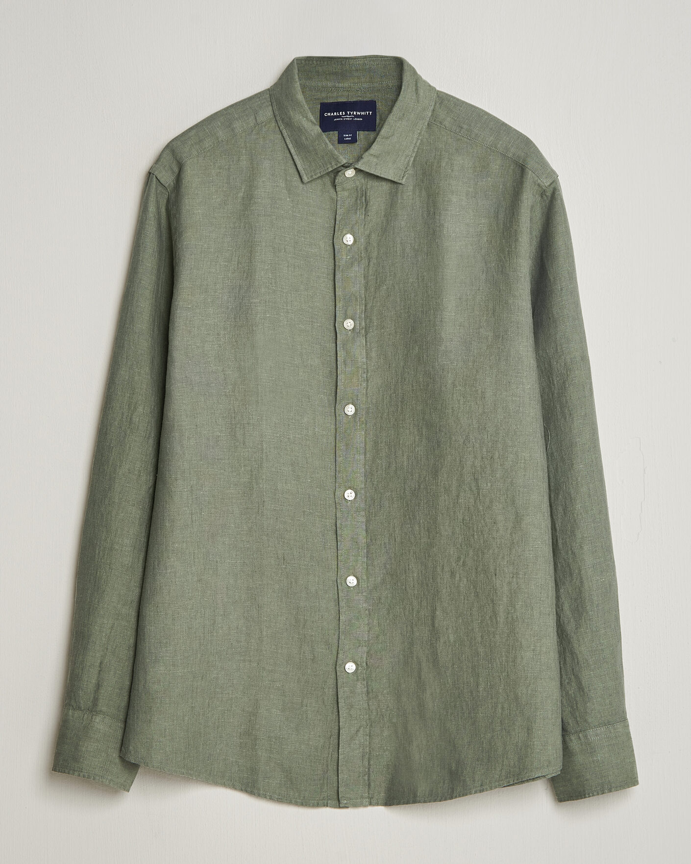 Herren | Hemden | Charles Tyrwhitt | Pure Linen Slim Fit Shirt Olive Green