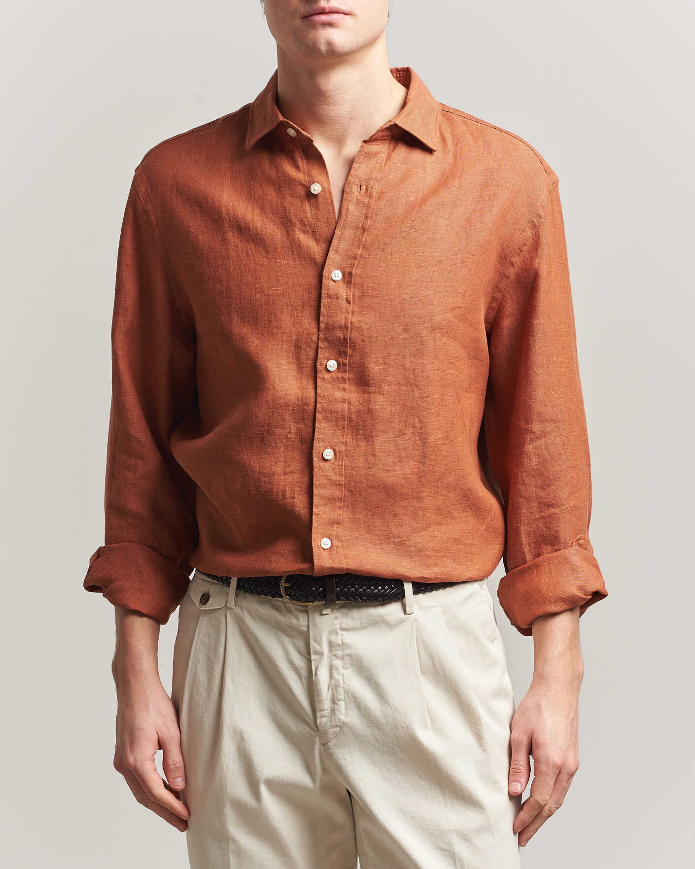 Herren | Hemden | Charles Tyrwhitt | Pure Linen Slim Fit Shirt Burnt Orange