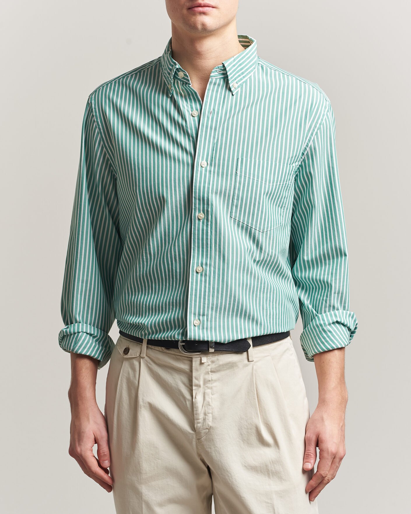 Herren | Hemden | Charles Tyrwhitt | Button Down Stretch Poplin Shirt Green Stripe