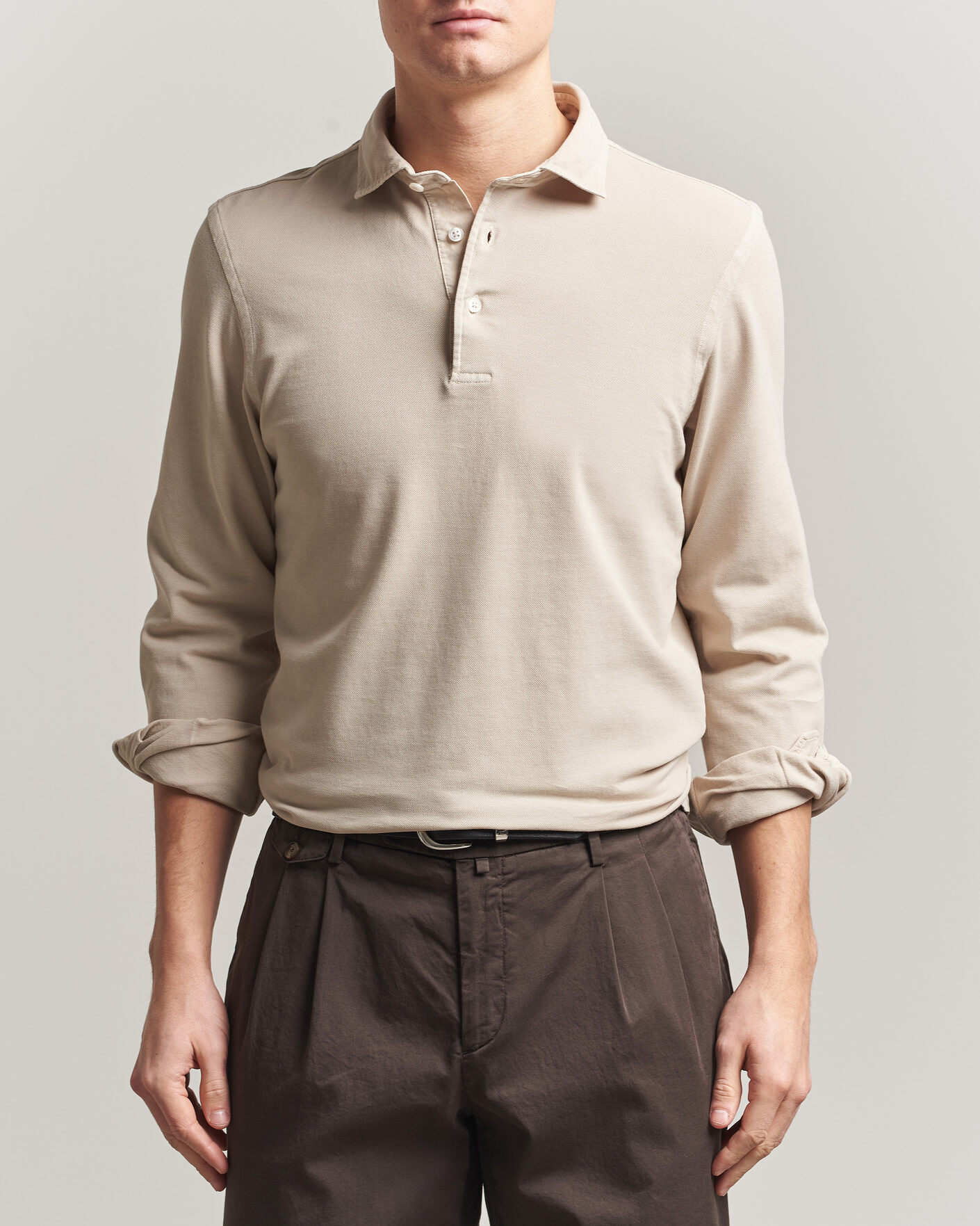 Herren | Poloshirts | Gran Sasso | Washed Long Sleeve Polo Beige Melange