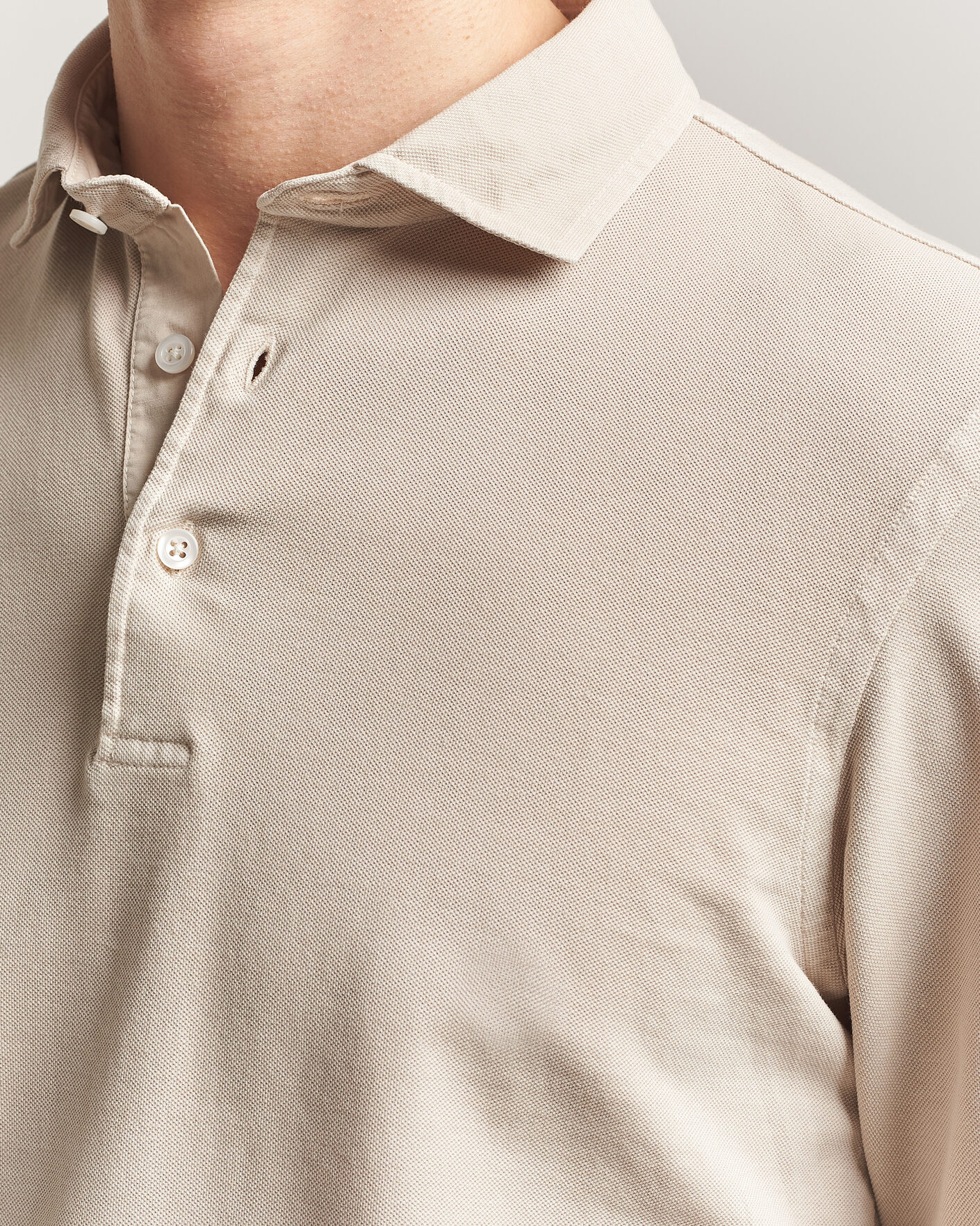 Herren | Poloshirts | Gran Sasso | Washed Long Sleeve Polo Beige Melange