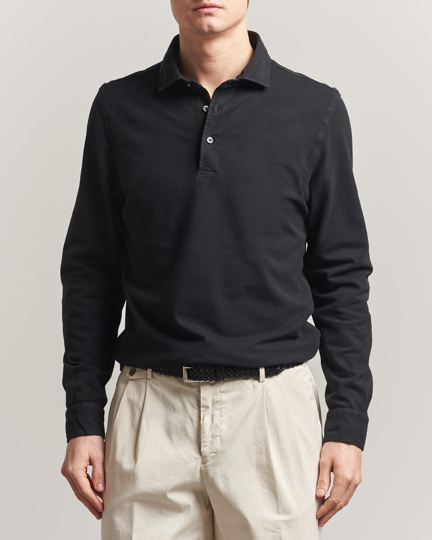 Herren | Poloshirts | Gran Sasso | Washed Long Sleeve Polo Black