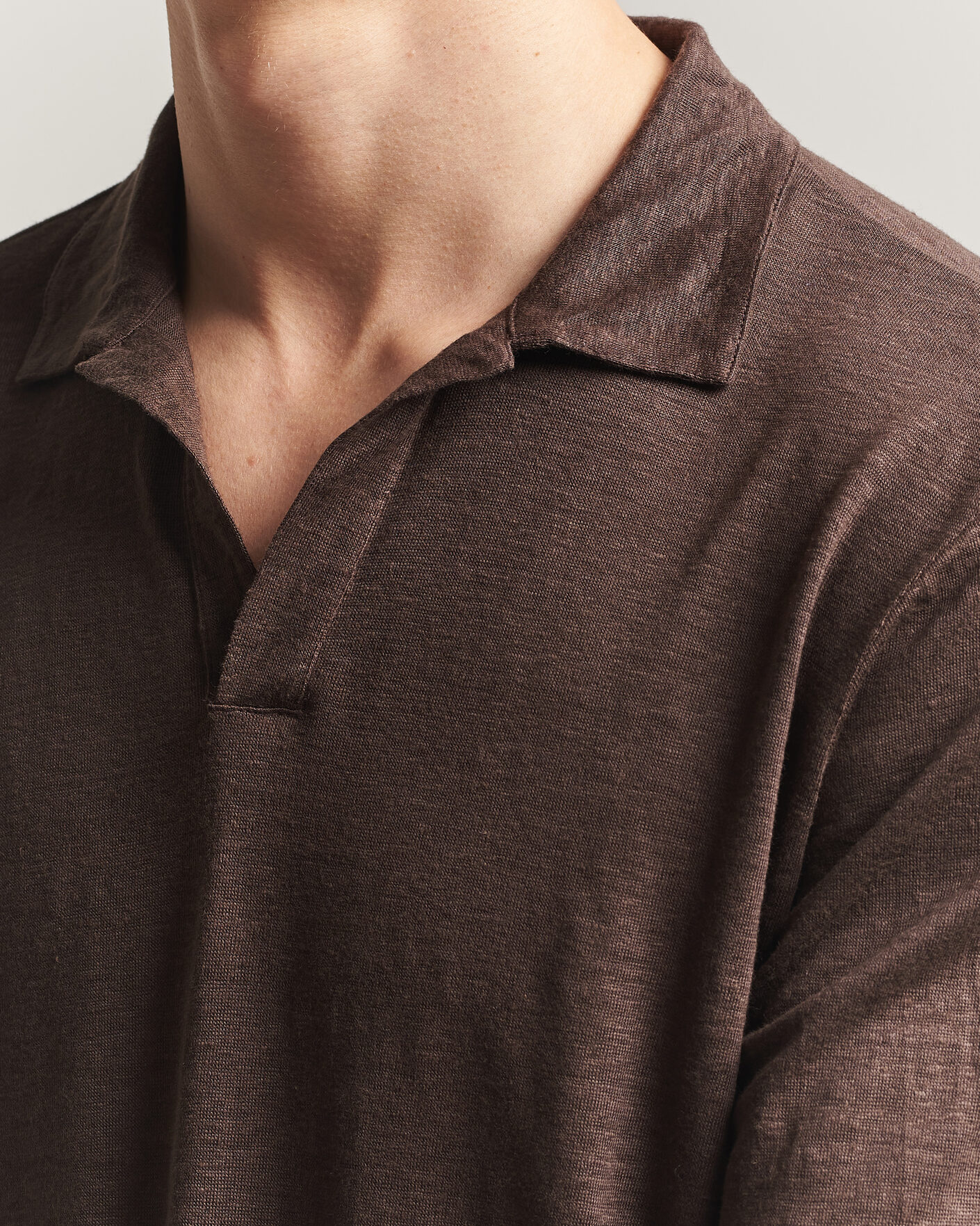 Herren | Poloshirts | Gran Sasso | Washed Linen Long Sleeve Polo Brown Melange