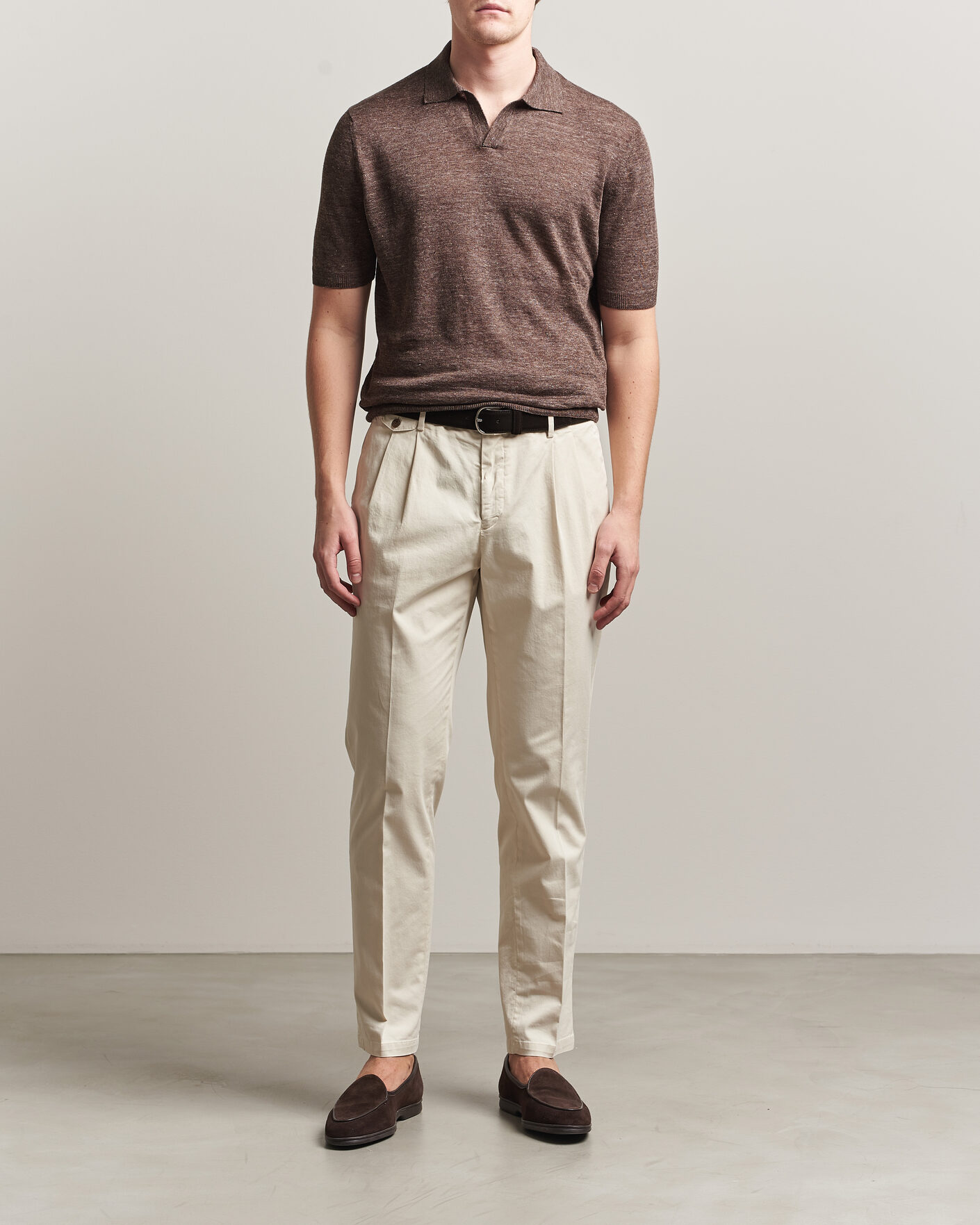 Herren | Poloshirts | Gran Sasso | Washed Knitted Linen Polo Brown Melange