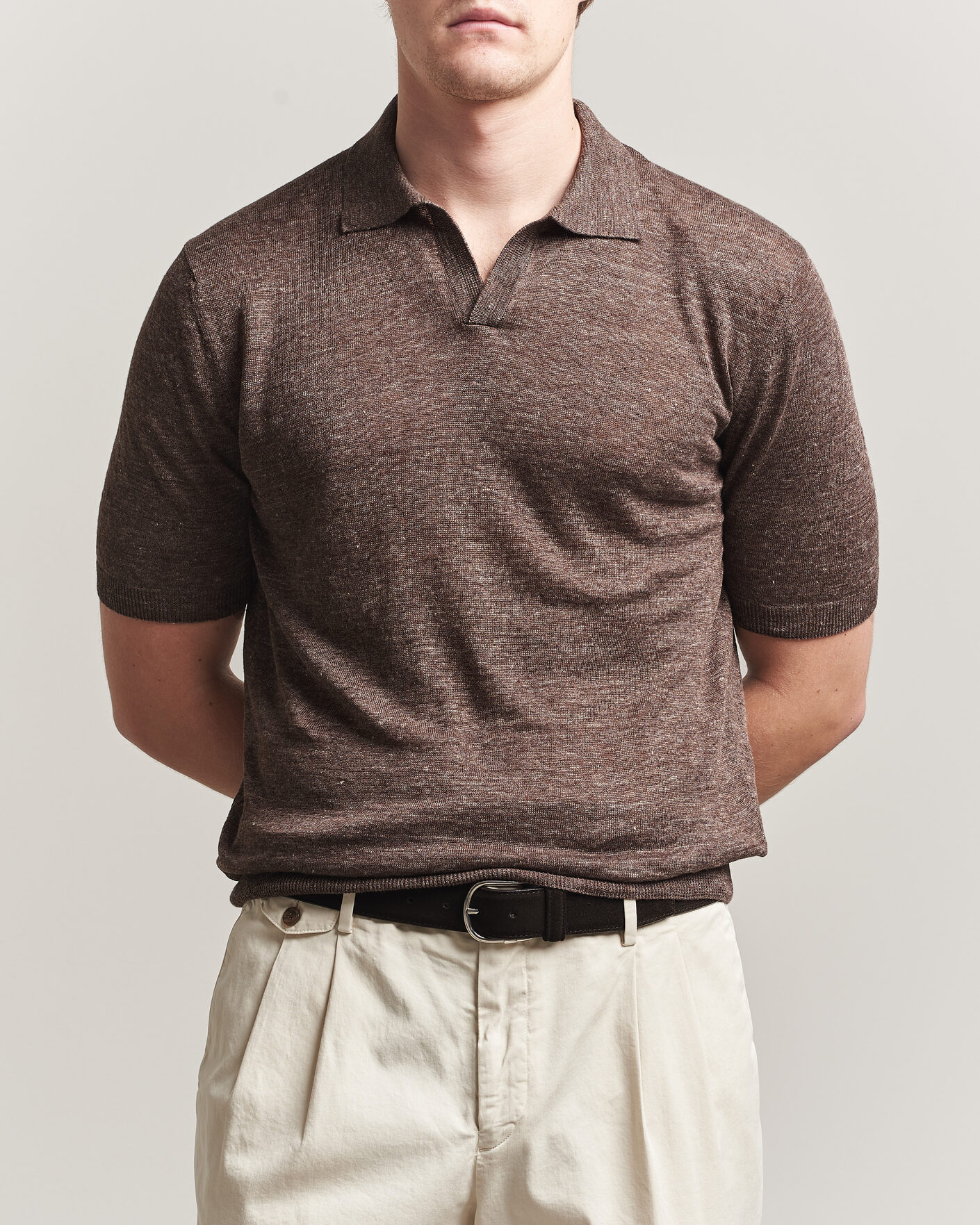 Herren | Poloshirts | Gran Sasso | Washed Knitted Linen Polo Brown Melange