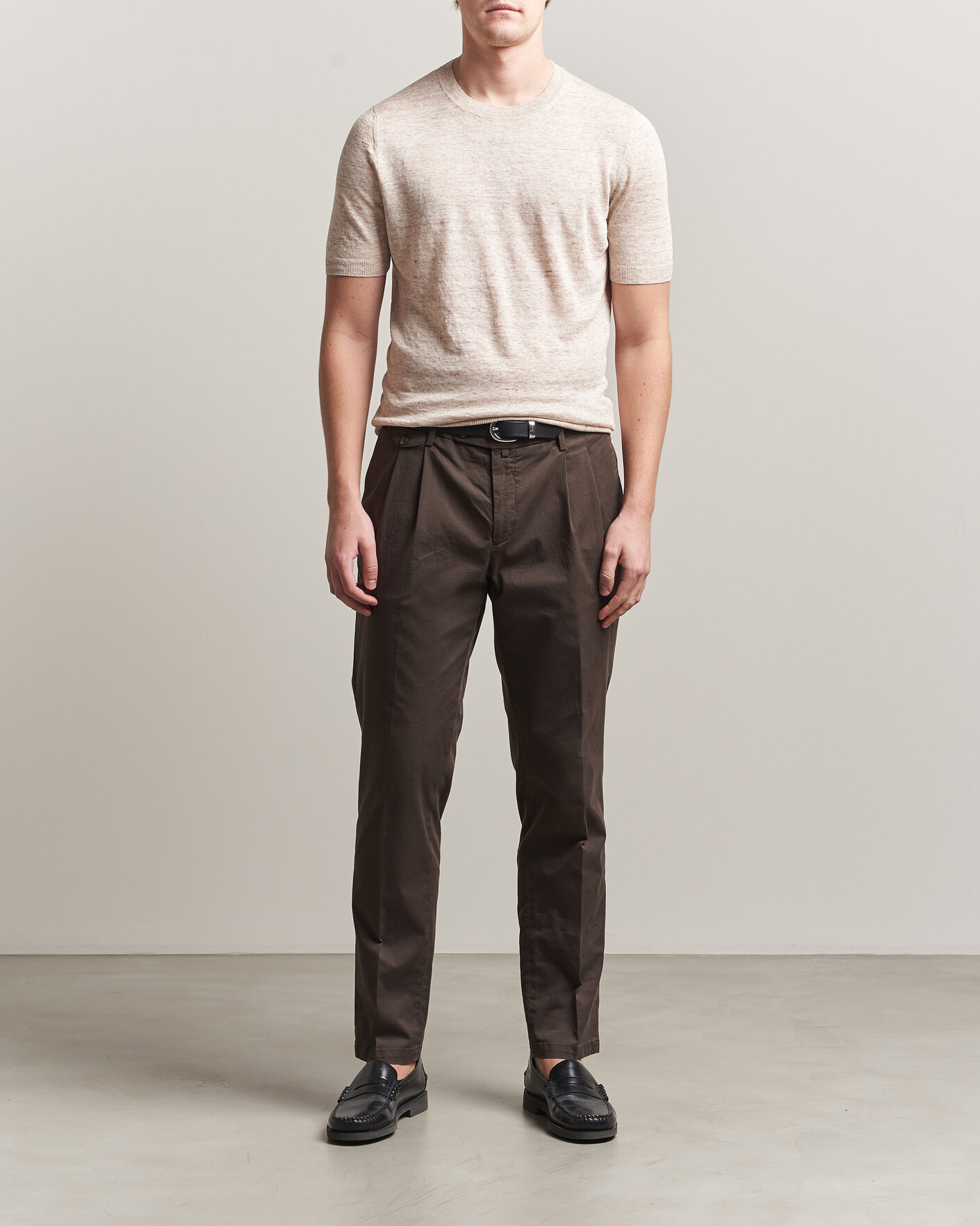 Herren | T-Shirts | Gran Sasso | Washed Knitted Linen T-Shirt Beige Melange
