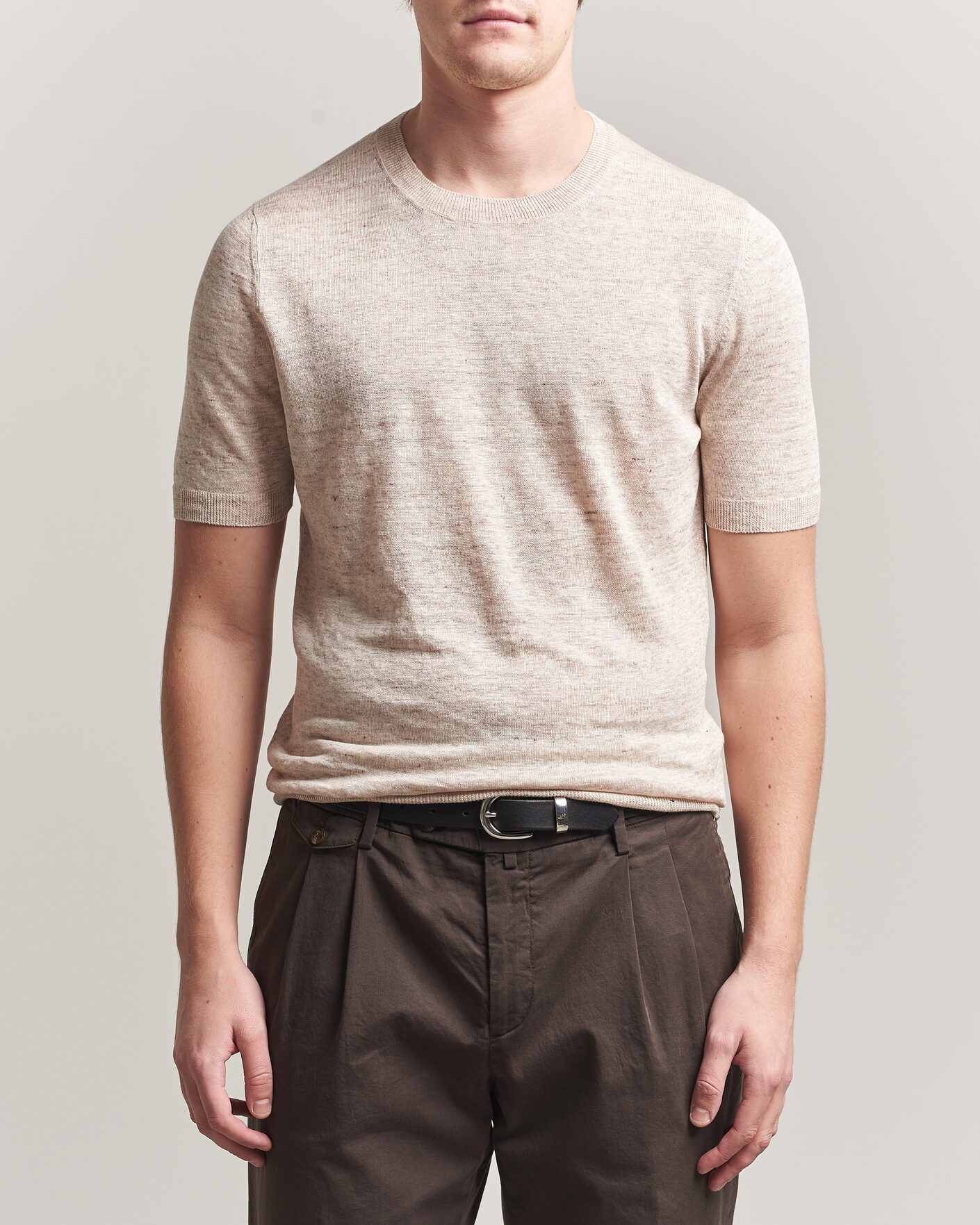 Herren | T-Shirts | Gran Sasso | Washed Knitted Linen T-Shirt Beige Melange