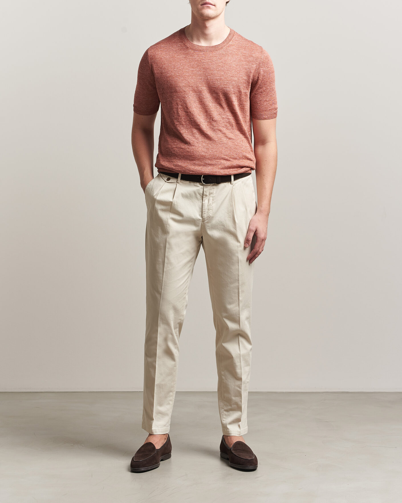 Herren | T-Shirts | Gran Sasso | Washed Knitted Linen T-Shirt Apricot Orange Melange