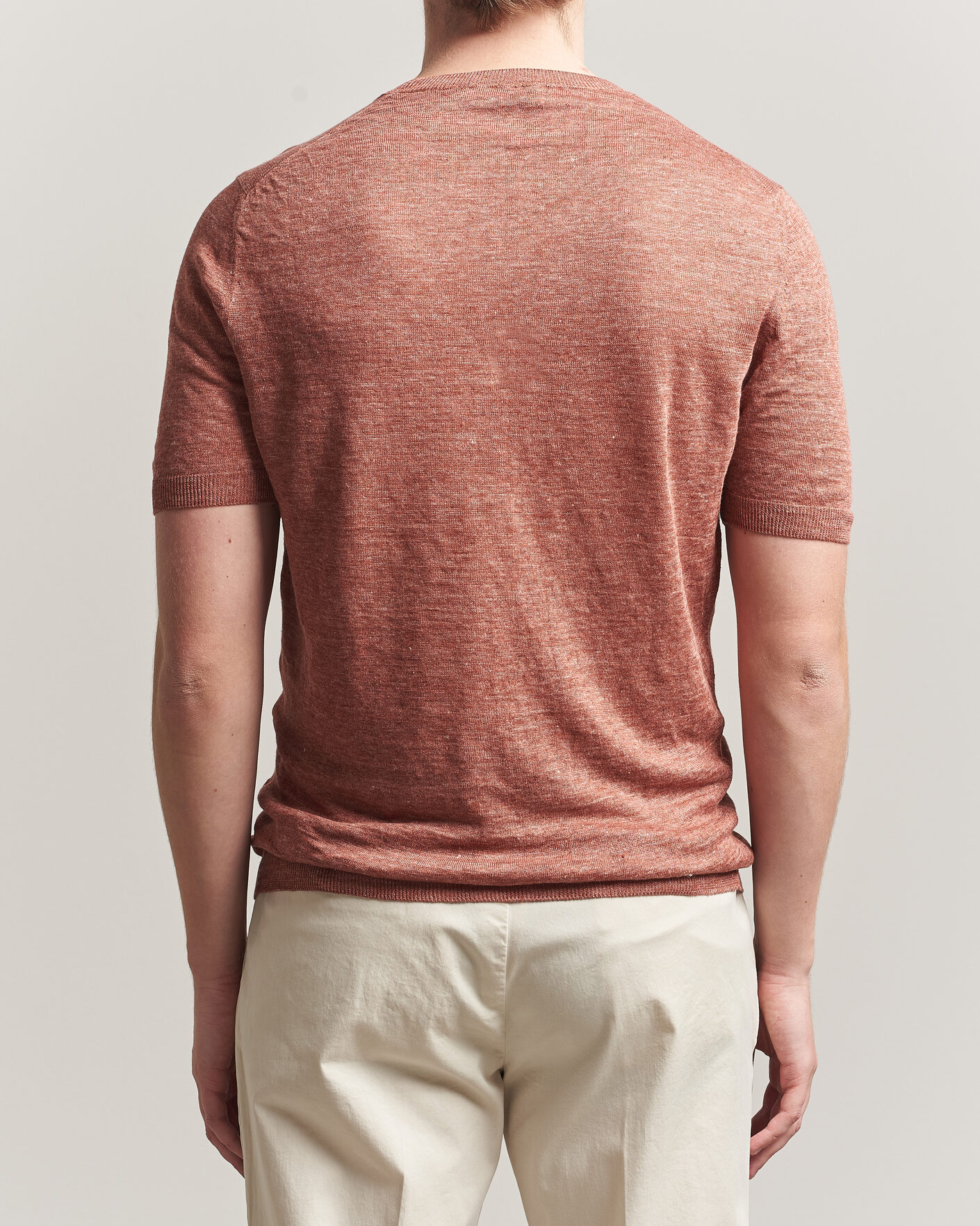Herren | T-Shirts | Gran Sasso | Washed Knitted Linen T-Shirt Apricot Orange Melange