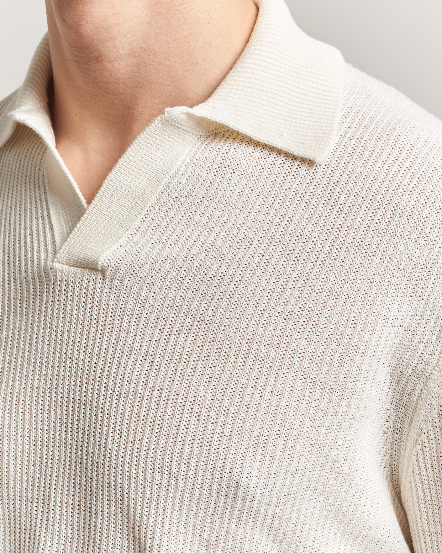 Herren | Pullover | Gran Sasso | Linen/Cotton Open Collar Knitted Polo Cream