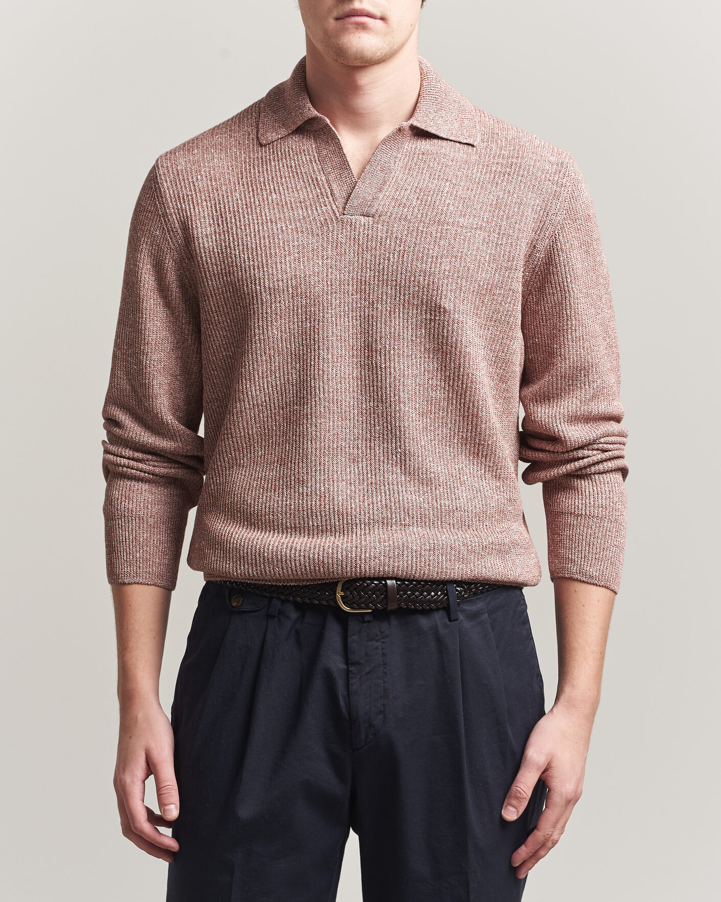 Herren | Pullover | Gran Sasso | Linen/Cotton Open Collar Knitted Polo Rust Melange