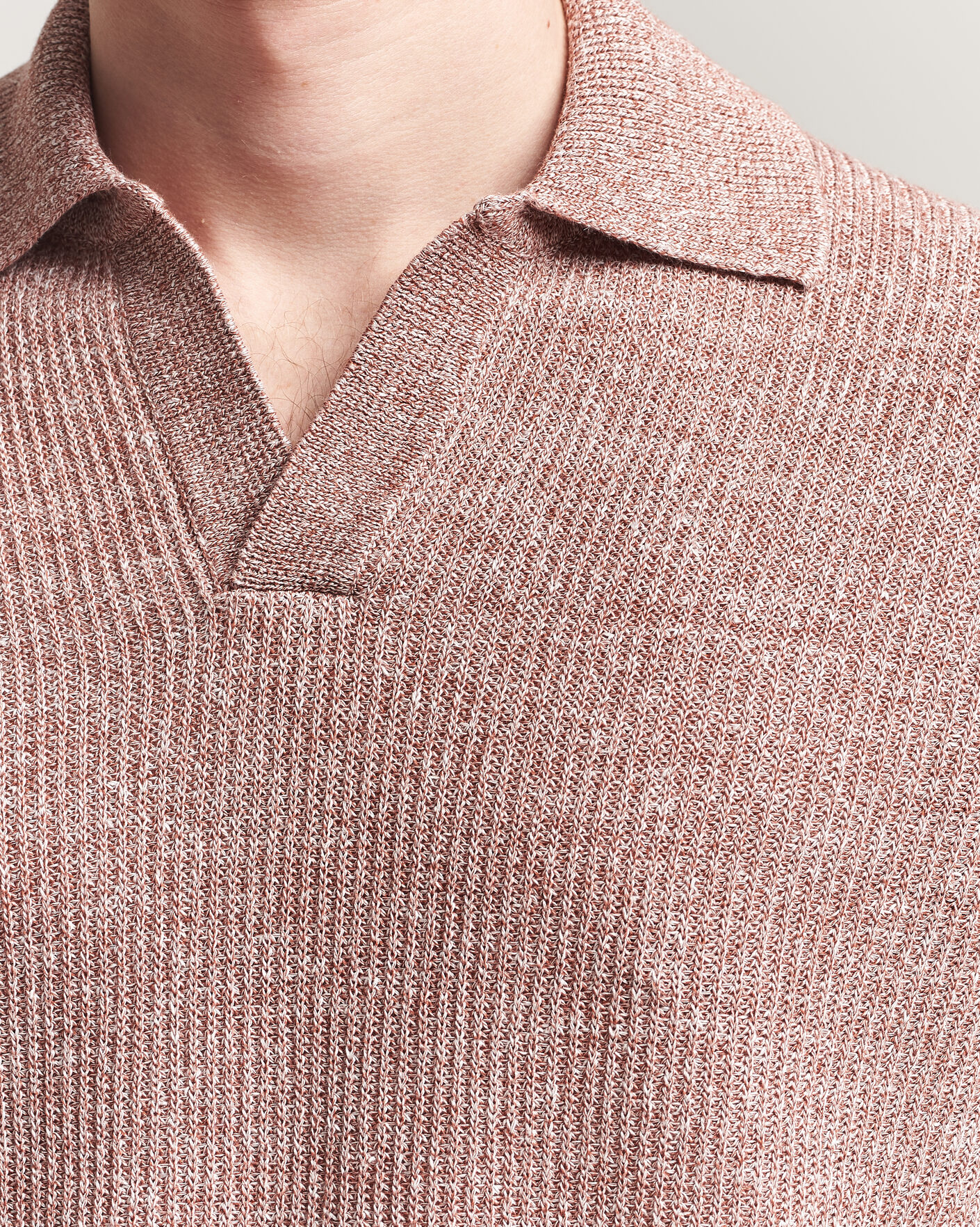 Herren | Pullover | Gran Sasso | Linen/Cotton Open Collar Knitted Polo Rust Melange