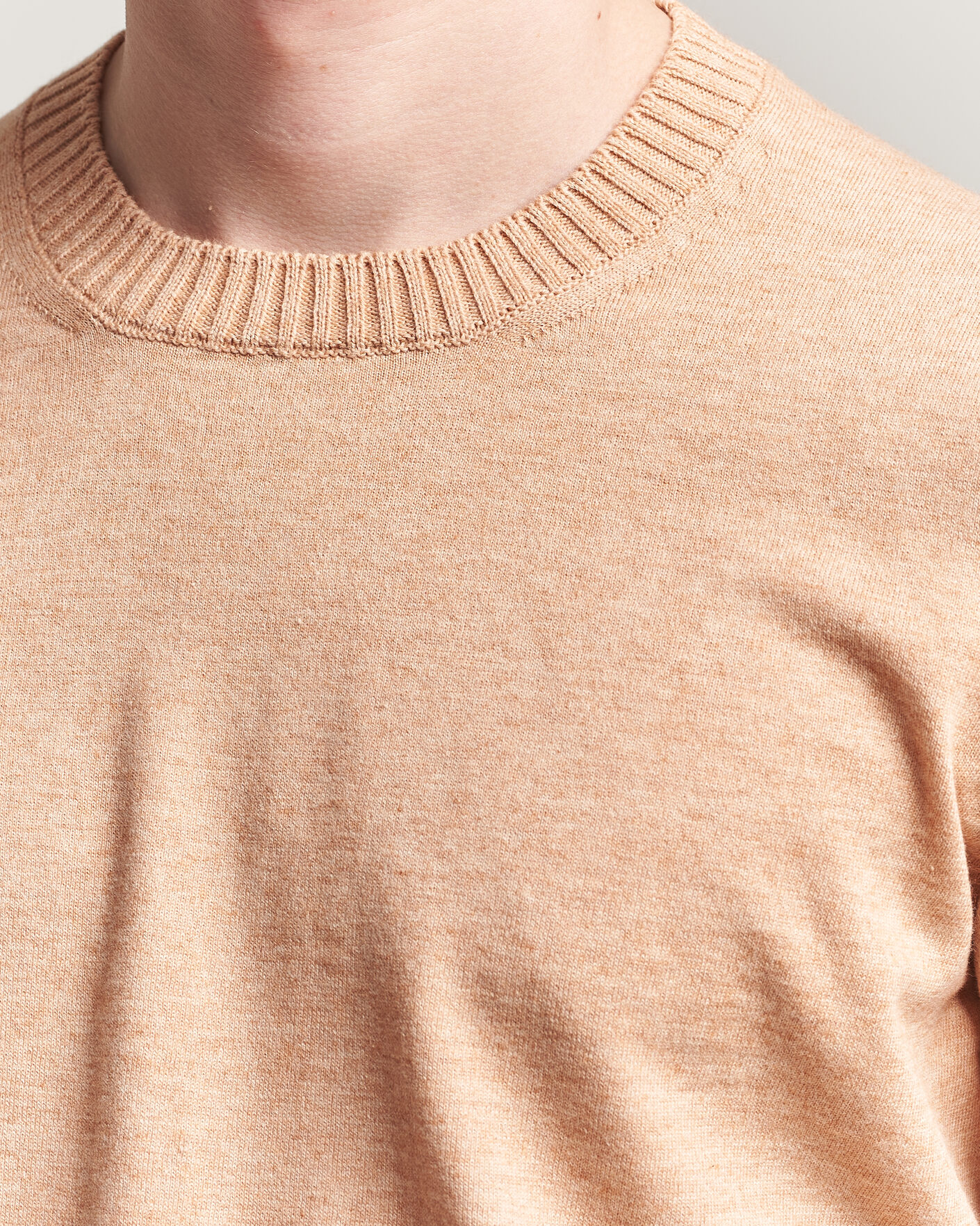 Herren | Pullover | Gran Sasso | Cotton/Cashmere Knitted Crew Neck Sweater Apricot Orange Melange