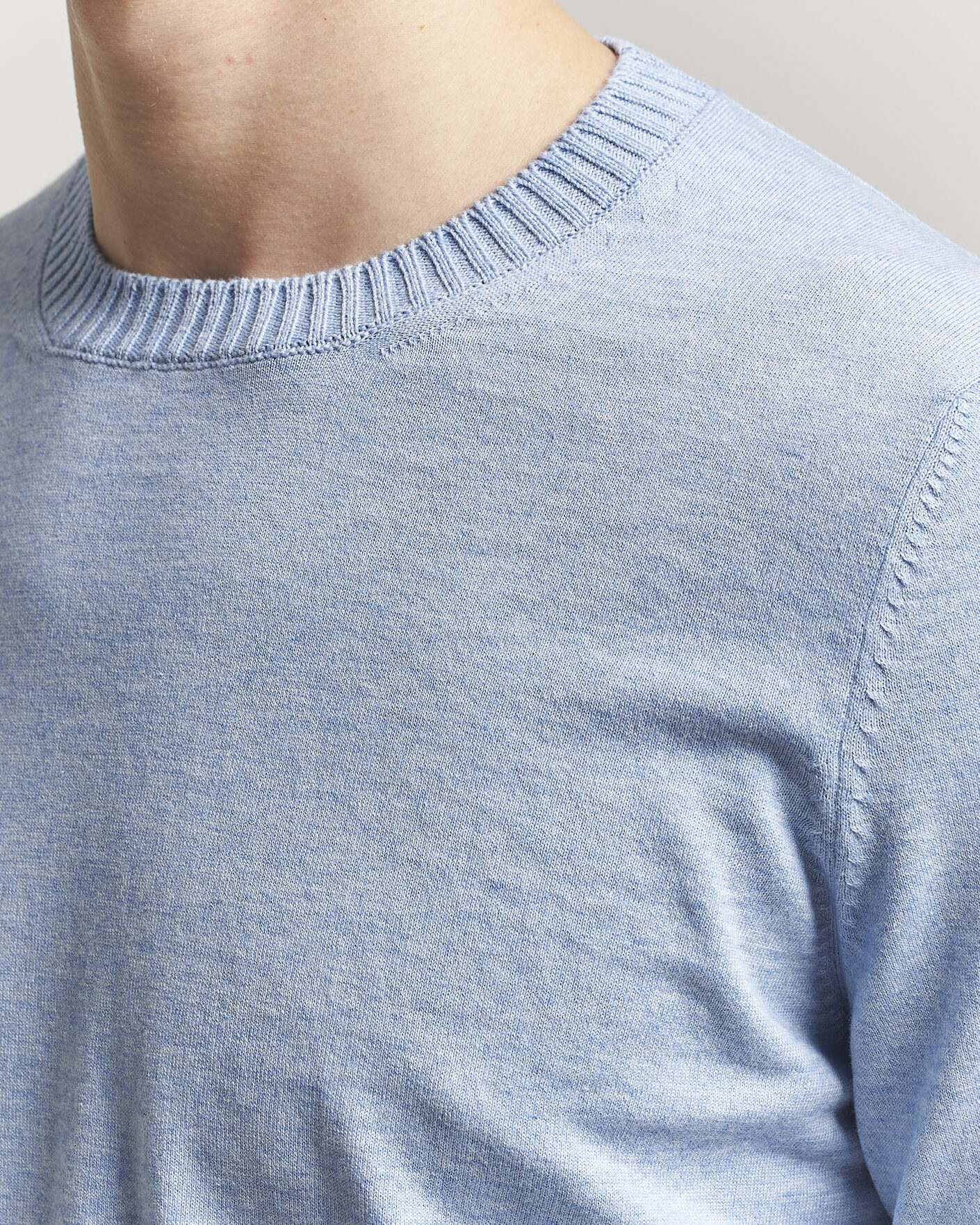 Herren | Pullover | Gran Sasso | Cotton/Cashmere Knitted Crew Neck Sweater Blue Melange
