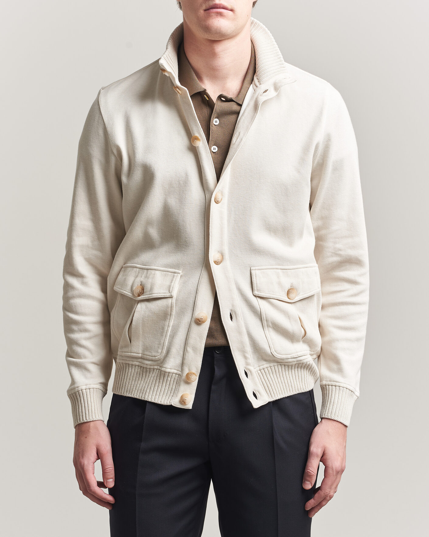 Herren | Jacken | Gran Sasso | Cotton Pocket Knitted Bomber Jacket Cream