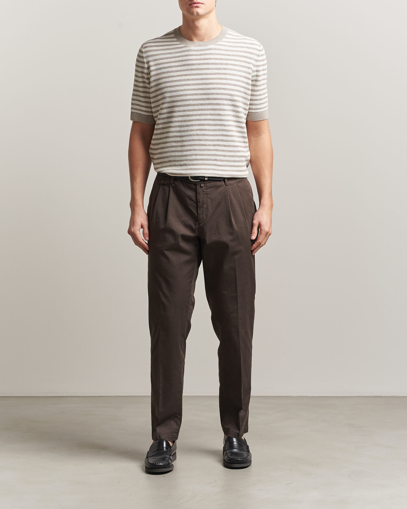 Herren | T-Shirts | Gran Sasso | Linen/Cotton Knitted Striped T-Shirt Beige/White