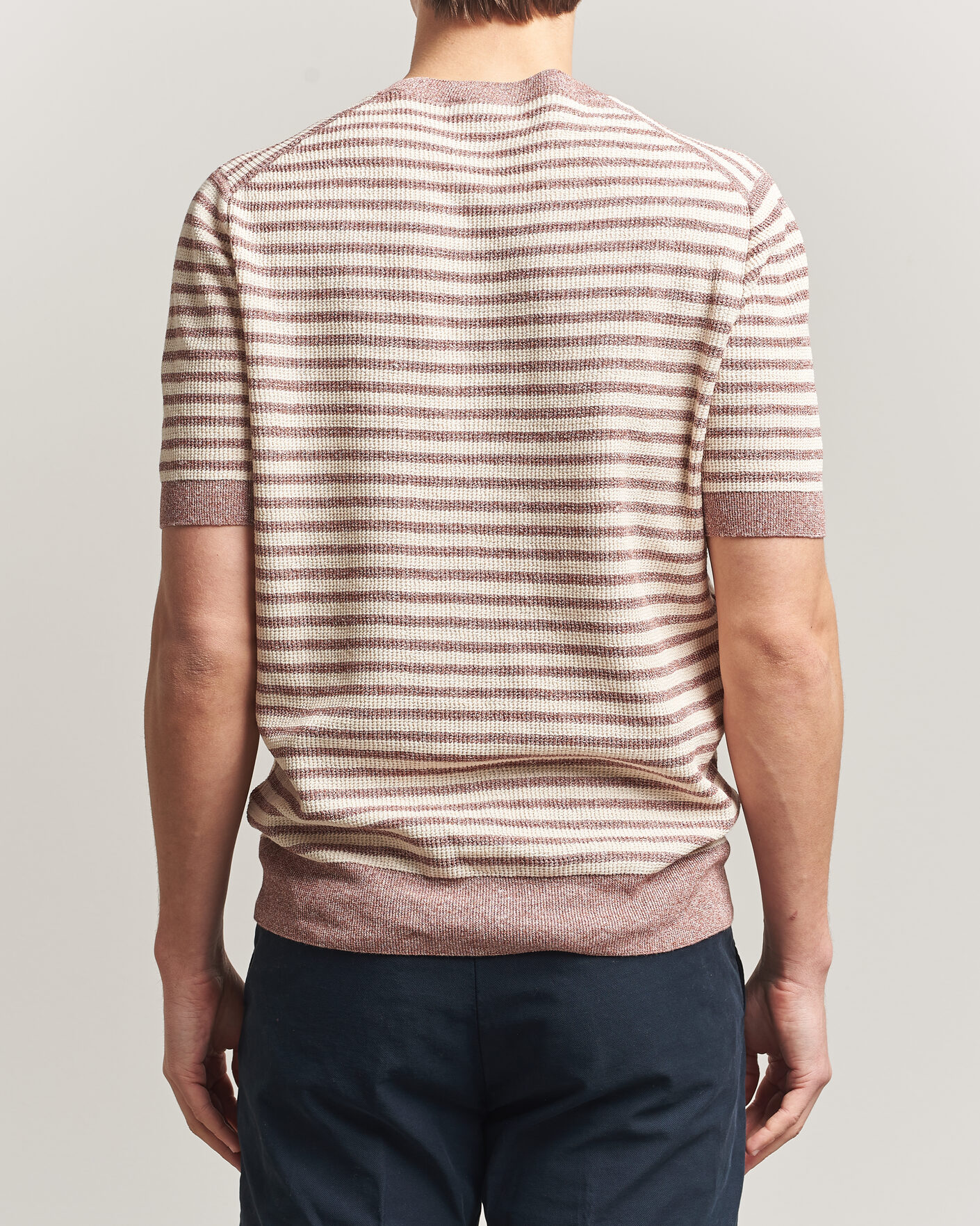 Herren | T-Shirts | Gran Sasso | Linen/Cotton Knitted Striped T-Shirt Red/White