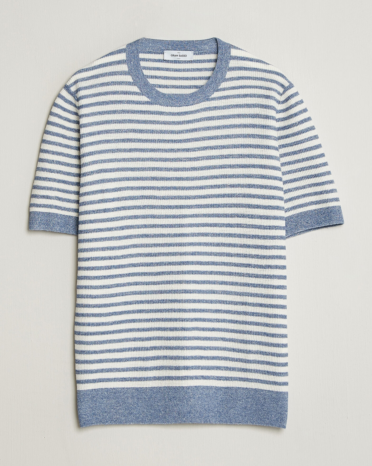 Herren | T-Shirts | Gran Sasso | Linen/Cotton Knitted Striped T-Shirt Blue/White