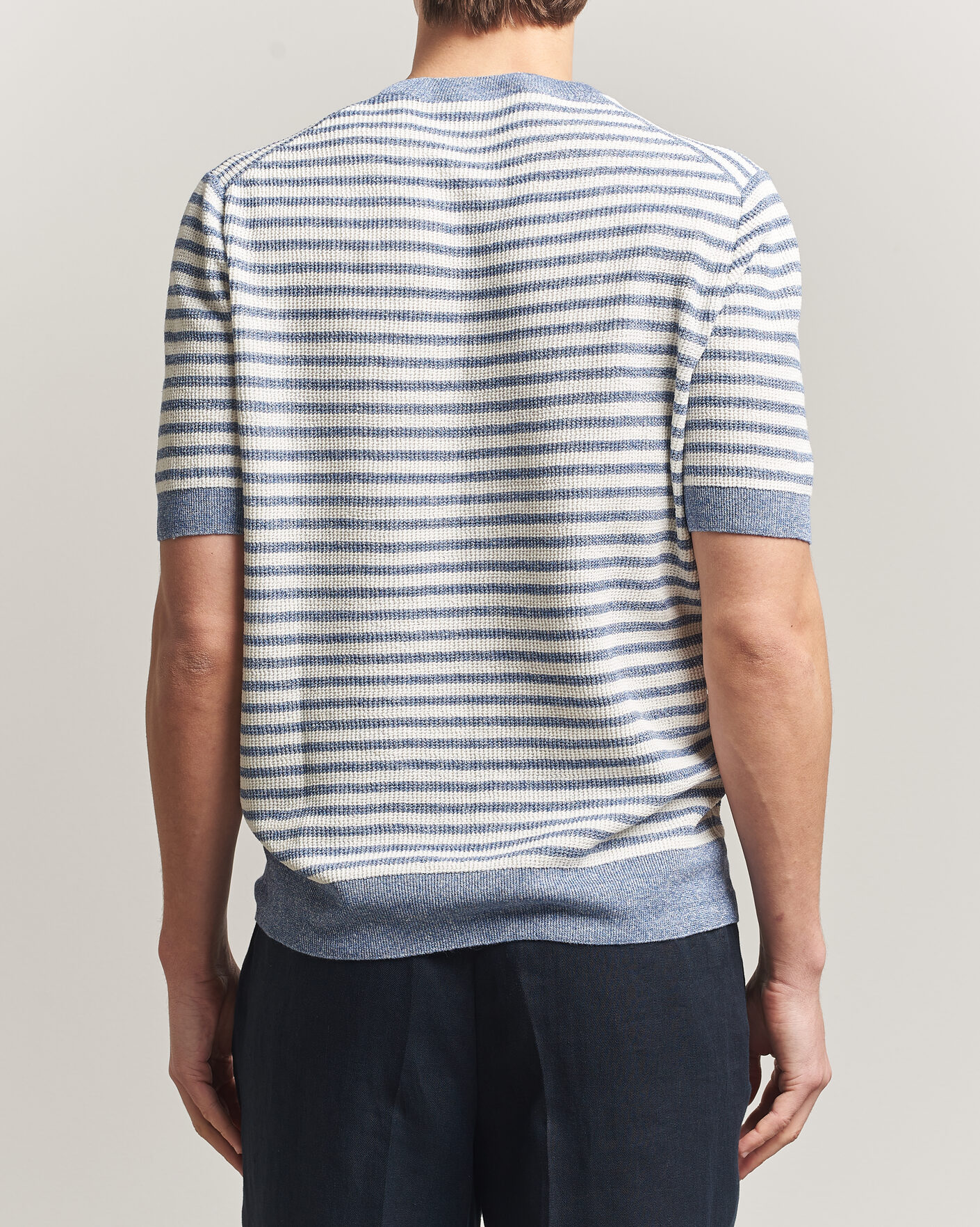 Herren | T-Shirts | Gran Sasso | Linen/Cotton Knitted Striped T-Shirt Blue/White