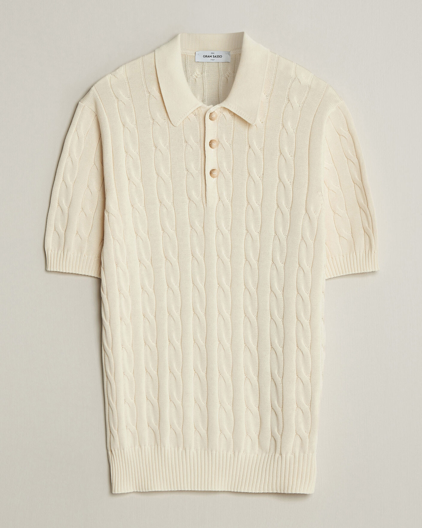 Herren | Poloshirts | Gran Sasso | Cotton Cable Knitted Polo Cream