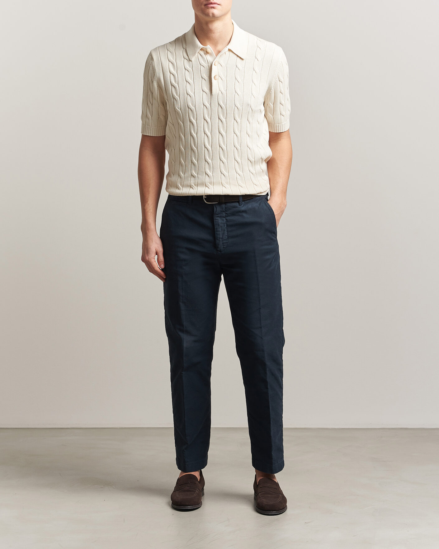 Herren | Poloshirts | Gran Sasso | Cotton Cable Knitted Polo Cream