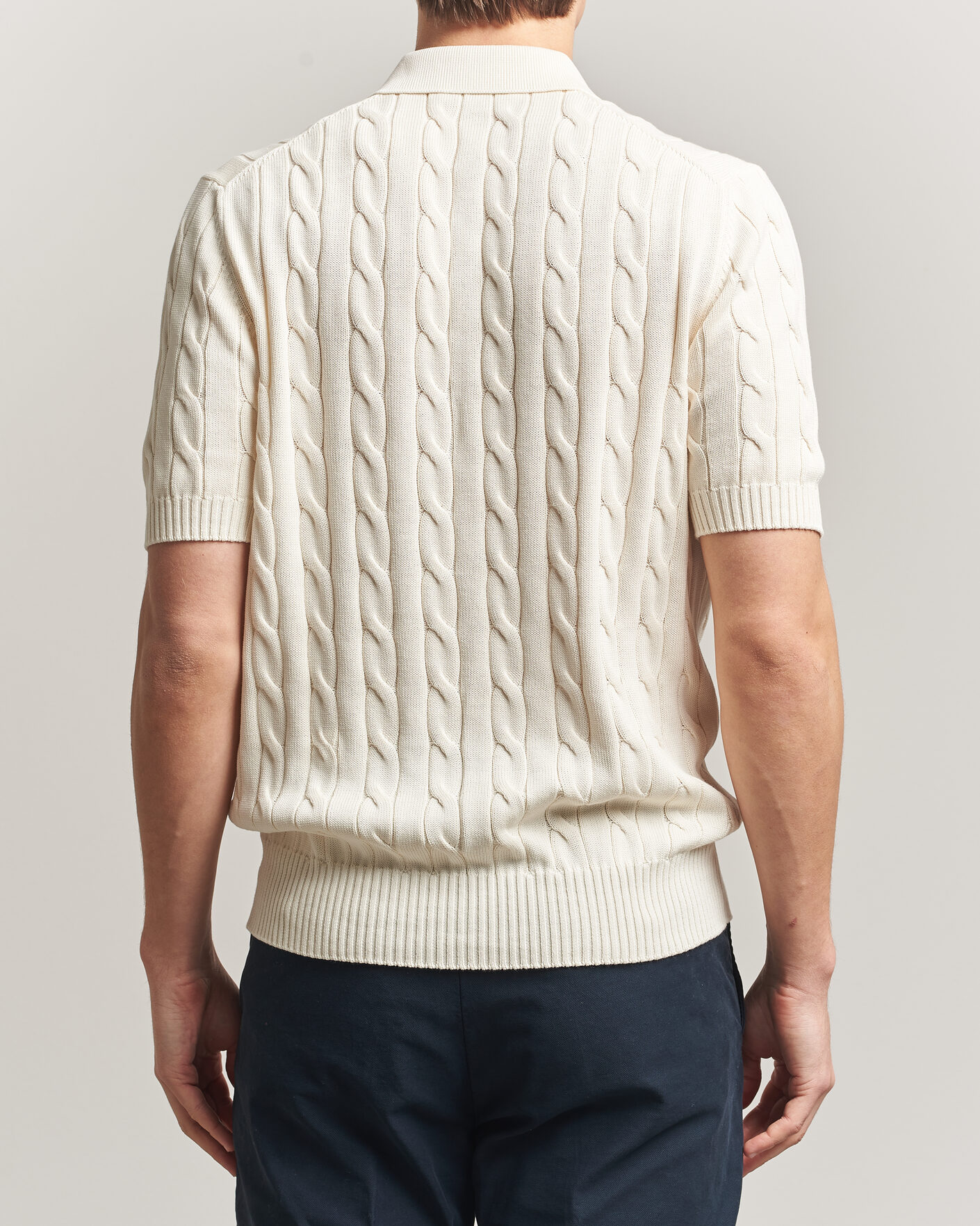 Herren | Poloshirts | Gran Sasso | Cotton Cable Knitted Polo Cream