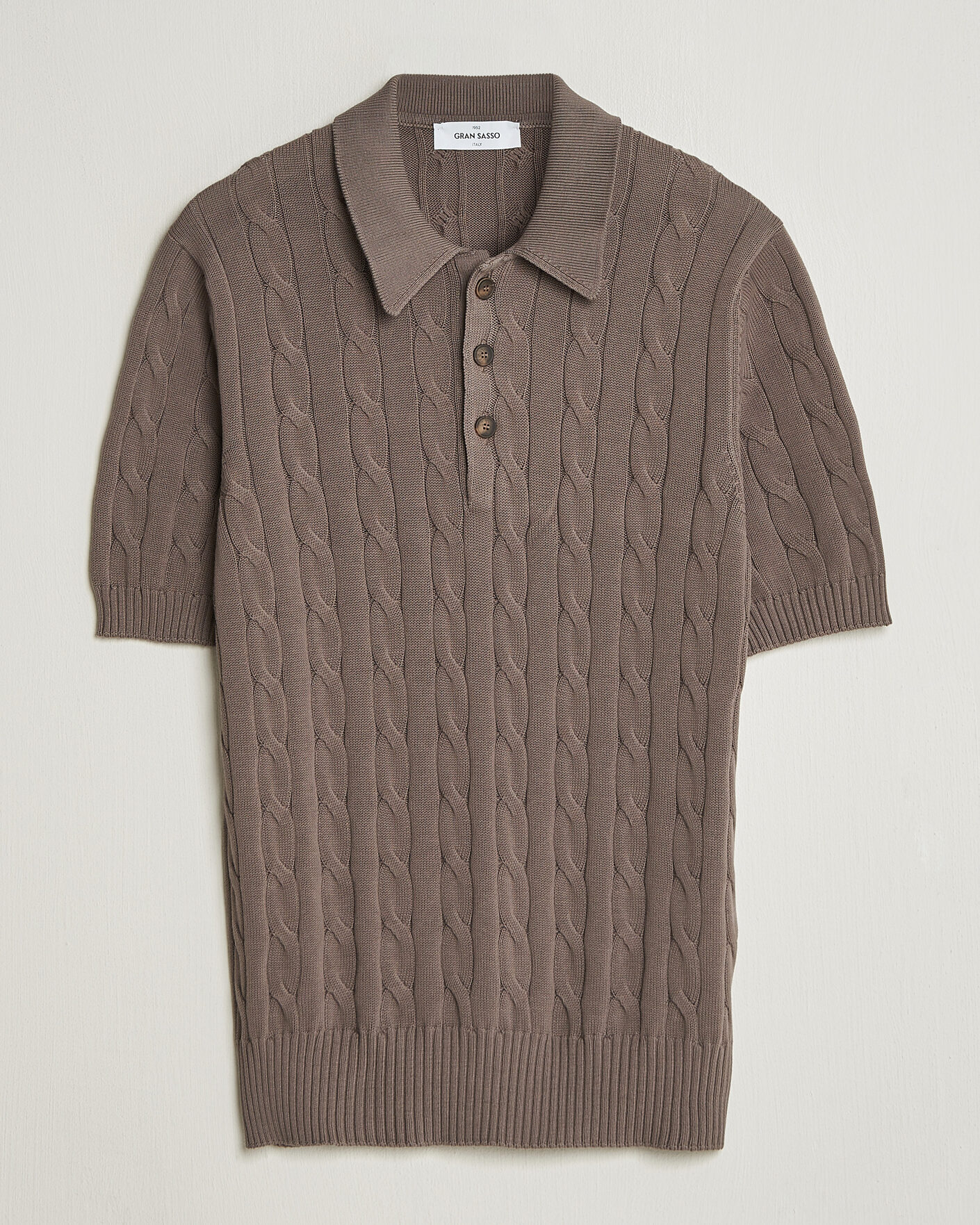 Herren | Poloshirts | Gran Sasso | Cotton Cable Knitted Polo Brown