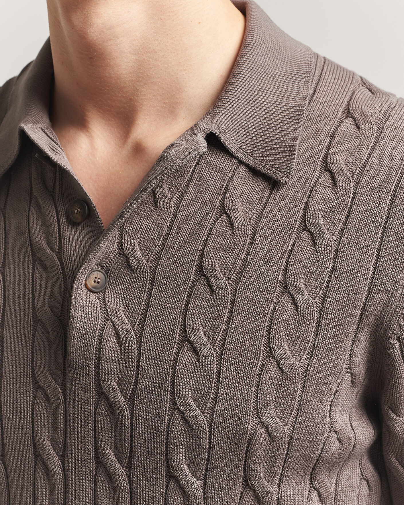 Herren | Poloshirts | Gran Sasso | Cotton Cable Knitted Polo Brown