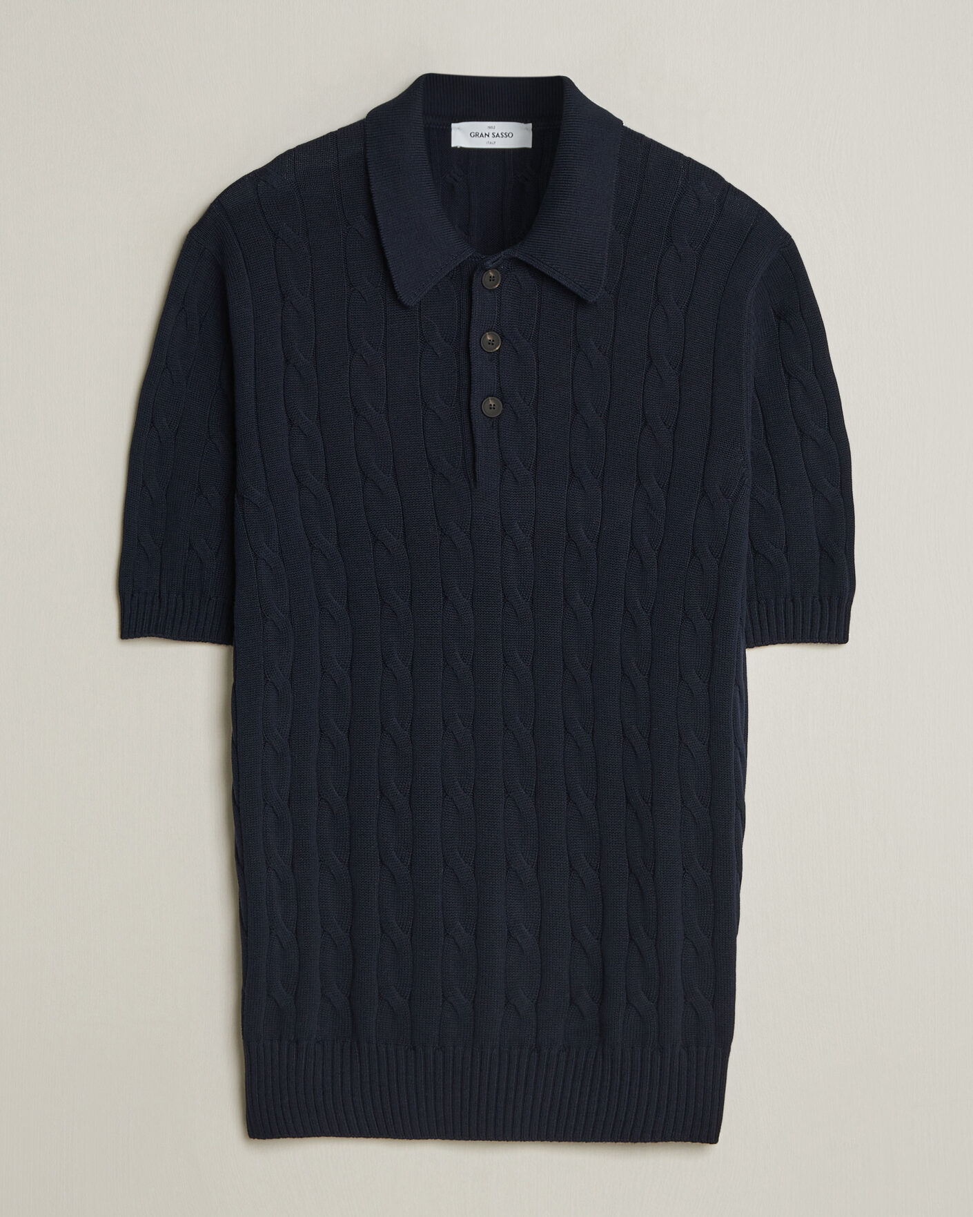 Herren | Poloshirts | Gran Sasso | Cotton Cable Knitted Polo Navy