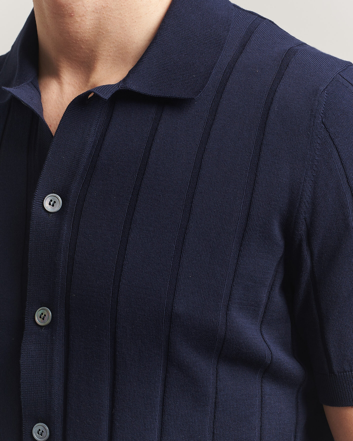 Herren | Hemden | Gran Sasso | Cotton Ribbed Knitted Resort Shirt Navy
