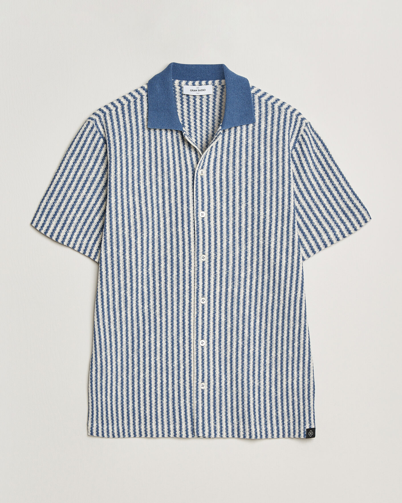 Herren | Hemden | Gran Sasso | Cotton Knitted Striped Resort Shirt Blue/white