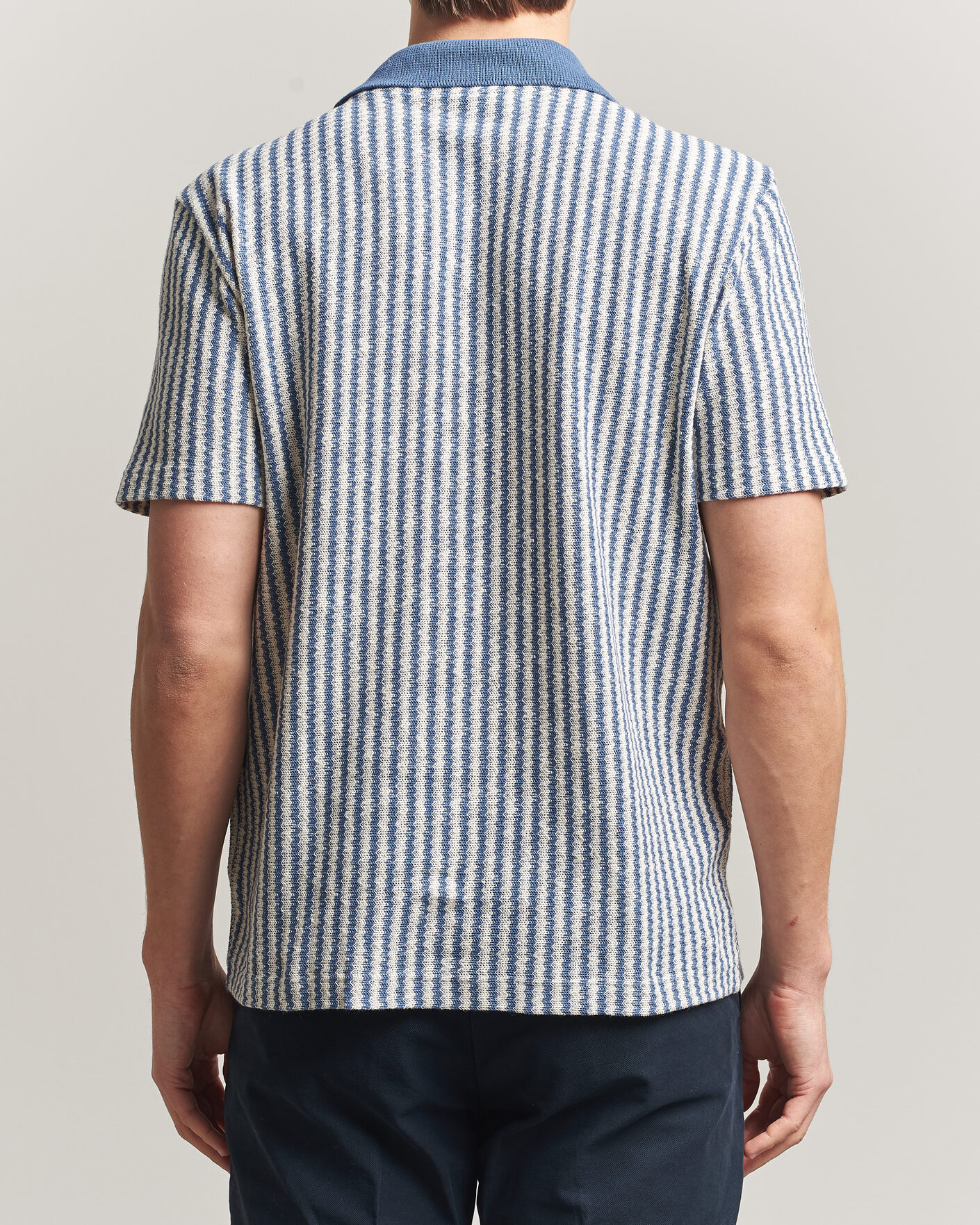 Herren | Hemden | Gran Sasso | Cotton Knitted Striped Resort Shirt Blue/white