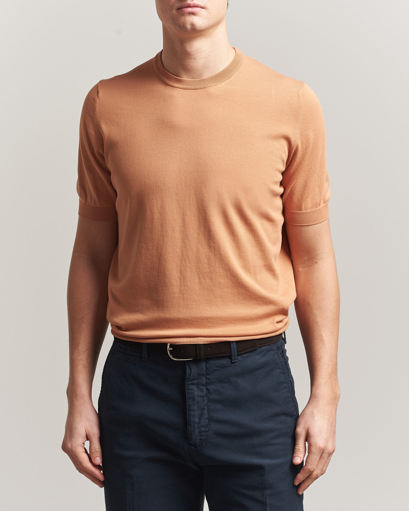 Herren | T-Shirts | Gran Sasso | Cotton Knitted Crew Neck T-Shirt Apricot Orange Melange