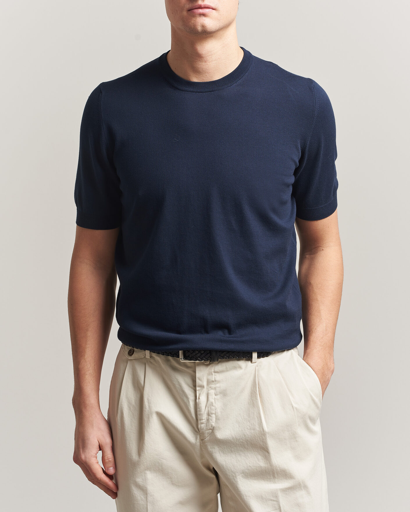 Herren | T-Shirts | Gran Sasso | Cotton Knitted Crew Neck T-Shirt Navy