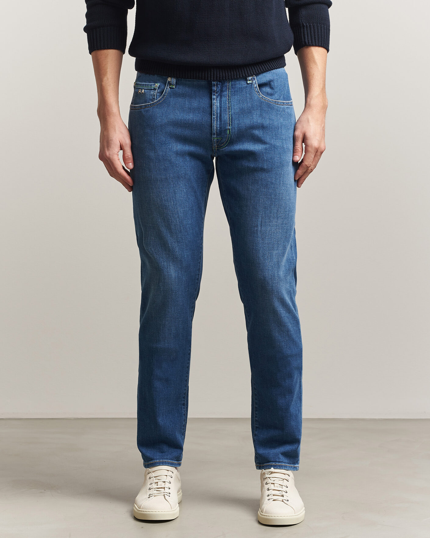 Herren | Jeans | Tramarossa | Michelangelo Contrast Seam Stretch Jeans Mid Blue