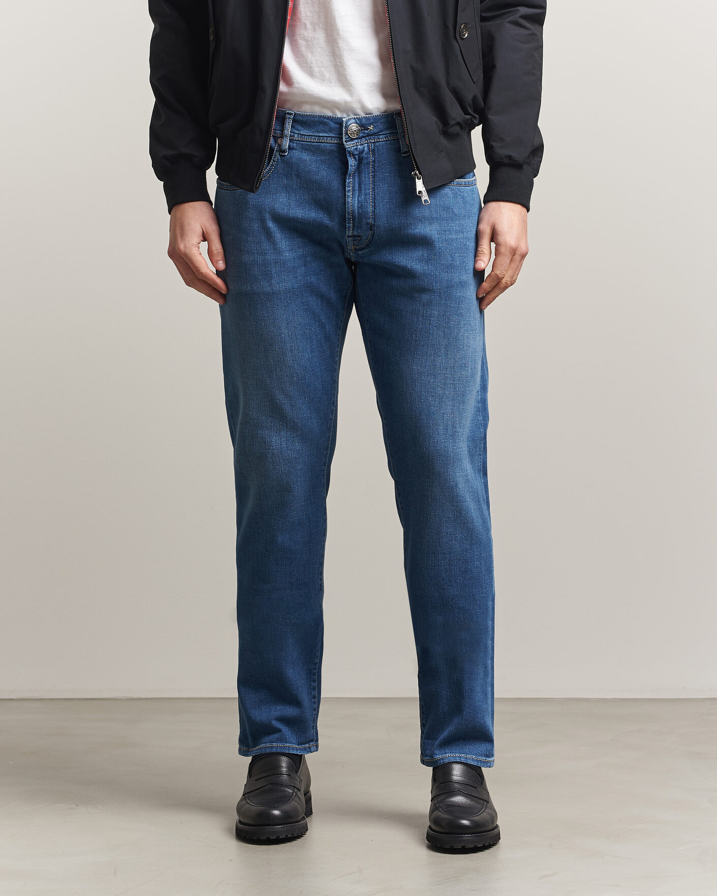 Herren | Jeans | Tramarossa | Michelangelo Contrast Seam Stretch Jeans Mid Blue