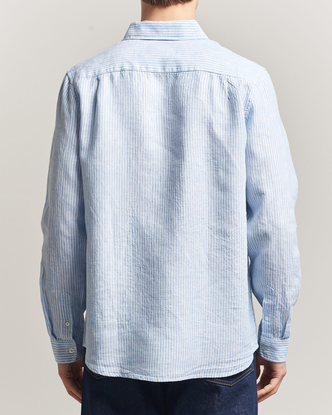 Herren | Hemden | A Day's March | Daintree Striped Linen Shirt Light Blue/White