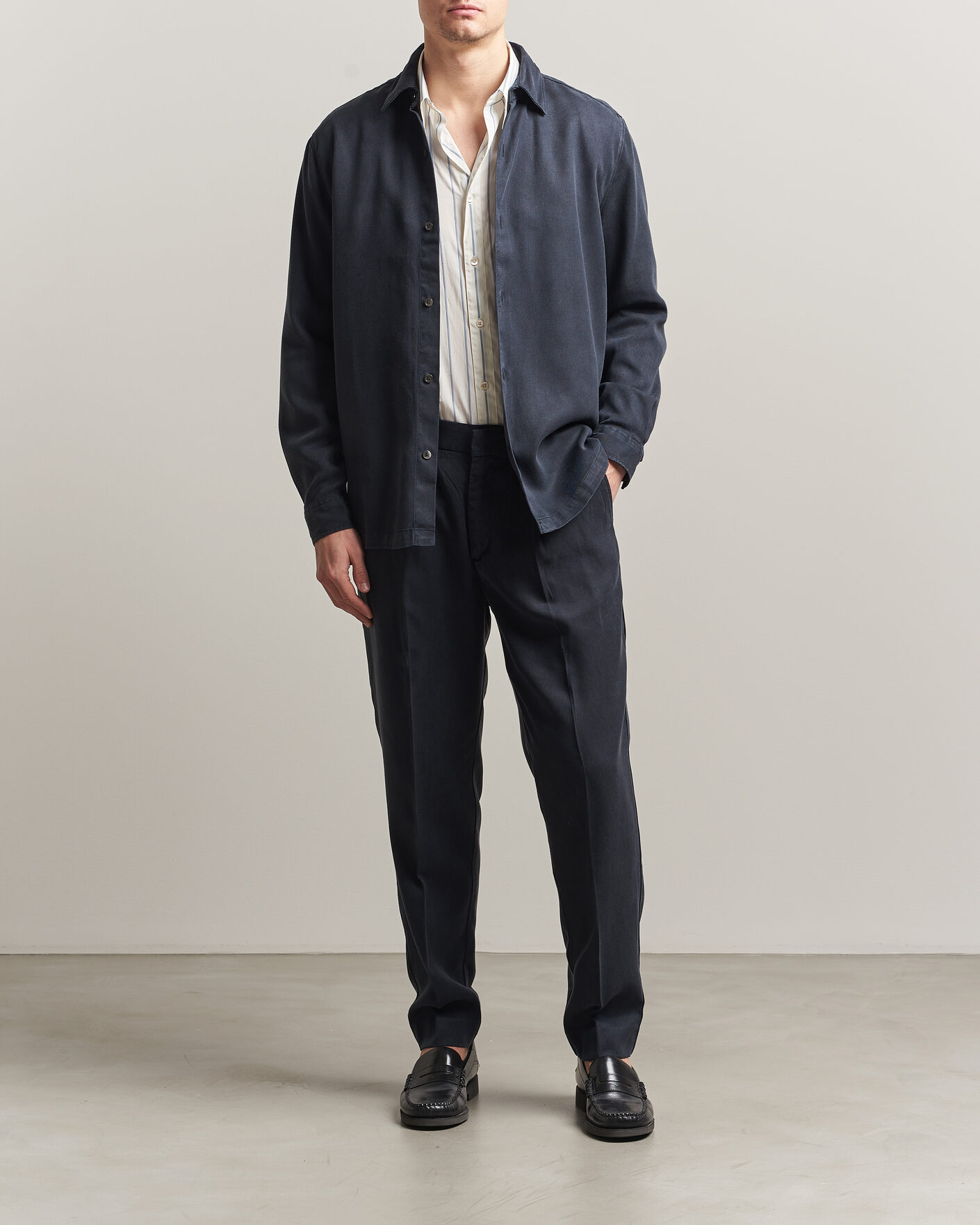 Herren | Hemden | A Day's March | Clean Cut Lyocell Shirt Navy