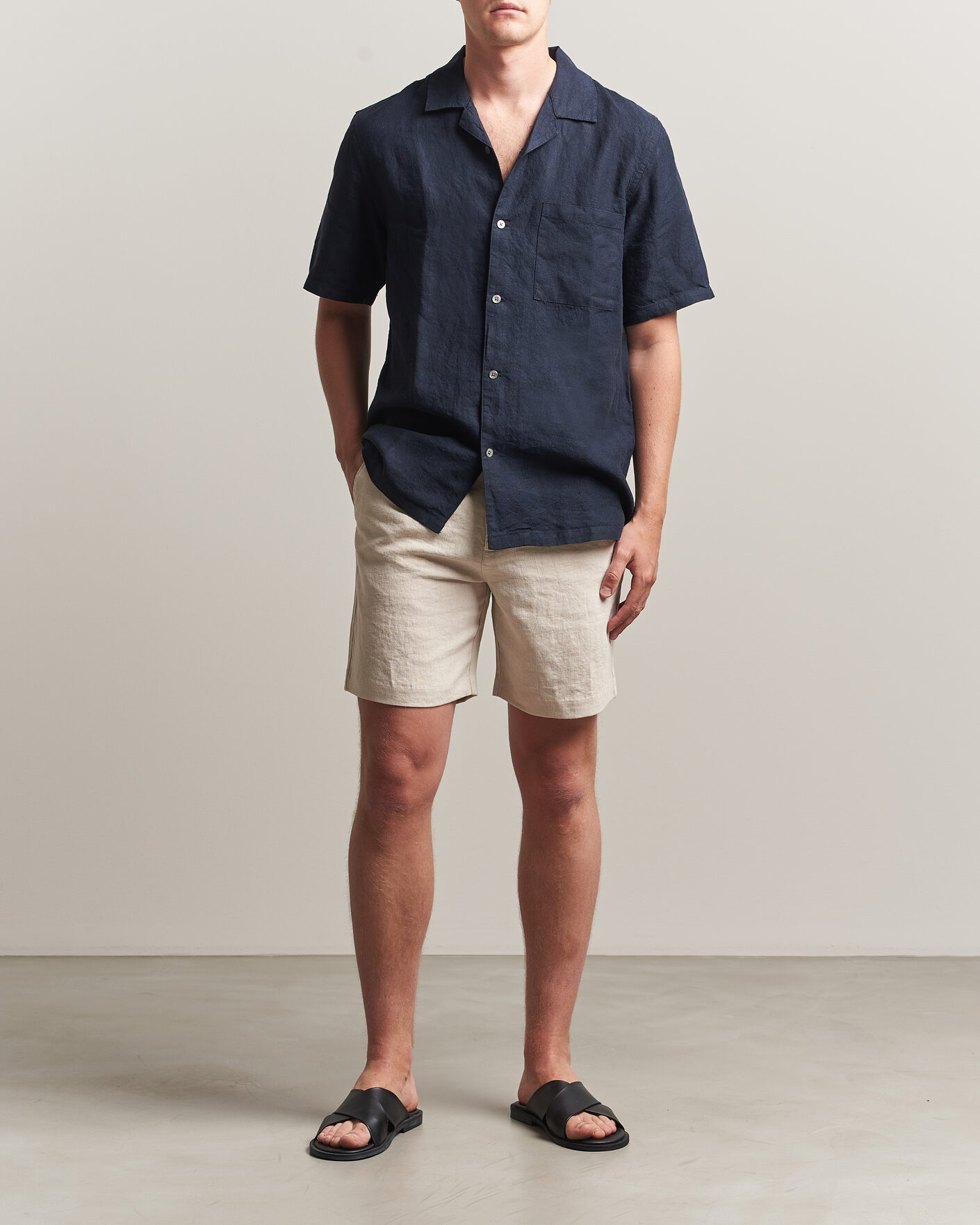 Herren | Hemden | A Day's March | Yamu Linen Short Sleeve Shirt Navy