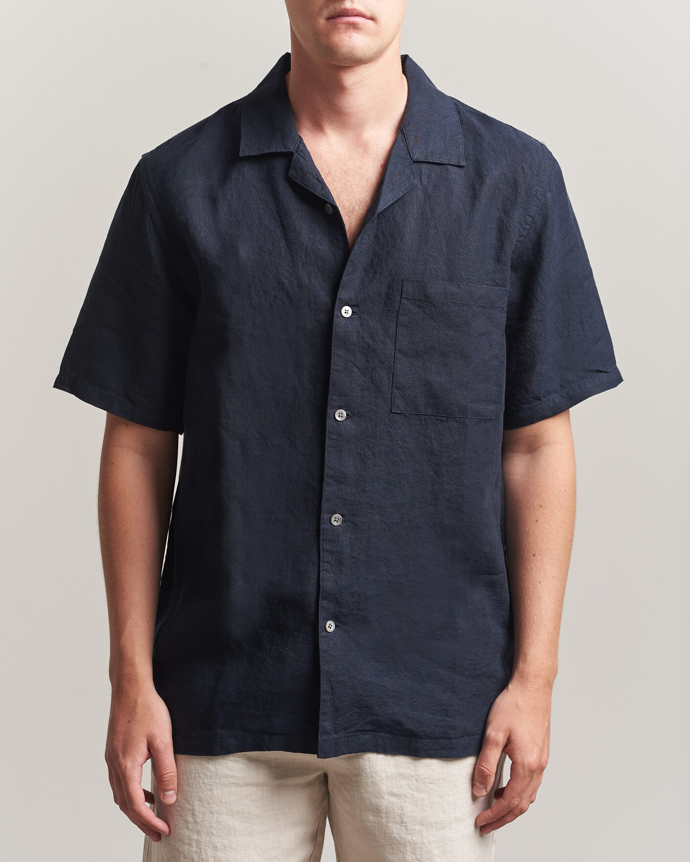 Herren | Hemden | A Day's March | Yamu Linen Short Sleeve Shirt Navy